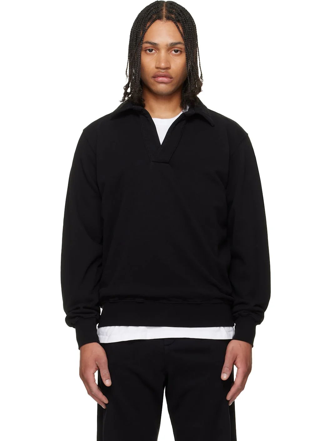 Black French Terry Banded Polo - 1