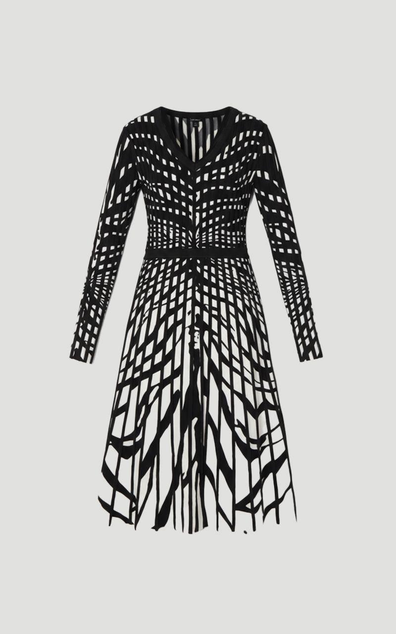 Zebra Jacquard Knit Full Skirted Midi Dress - 1