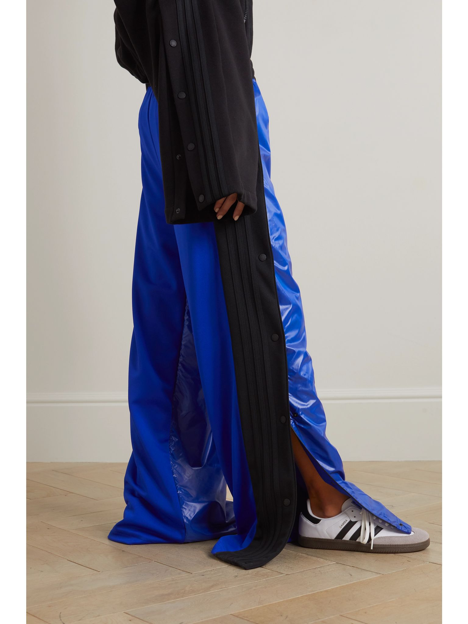 + adidas Originals shell-trimmed two-tone jersey wide-leg track pants Blue - 5