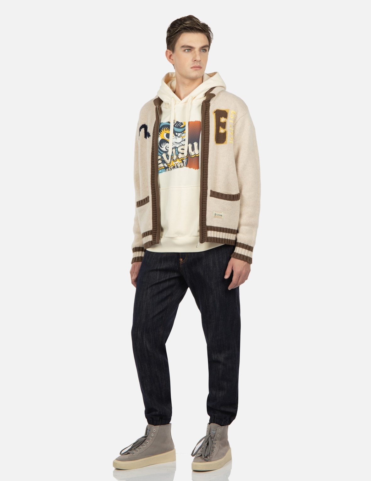 DARUMA INTARSIA-KNIT ZIP-UP SWEATER - 4