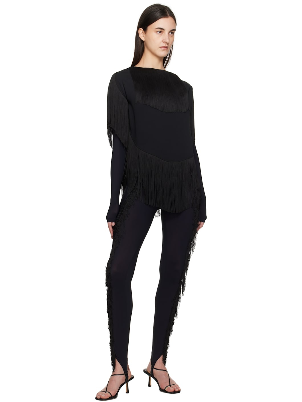 Black Fluid Polyester Fringe Blouse - 5