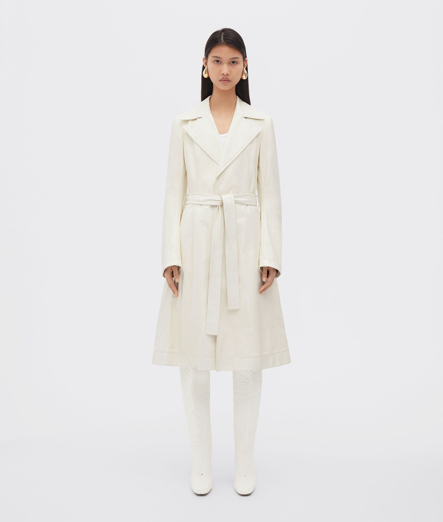 shiny leather belted coat - 4