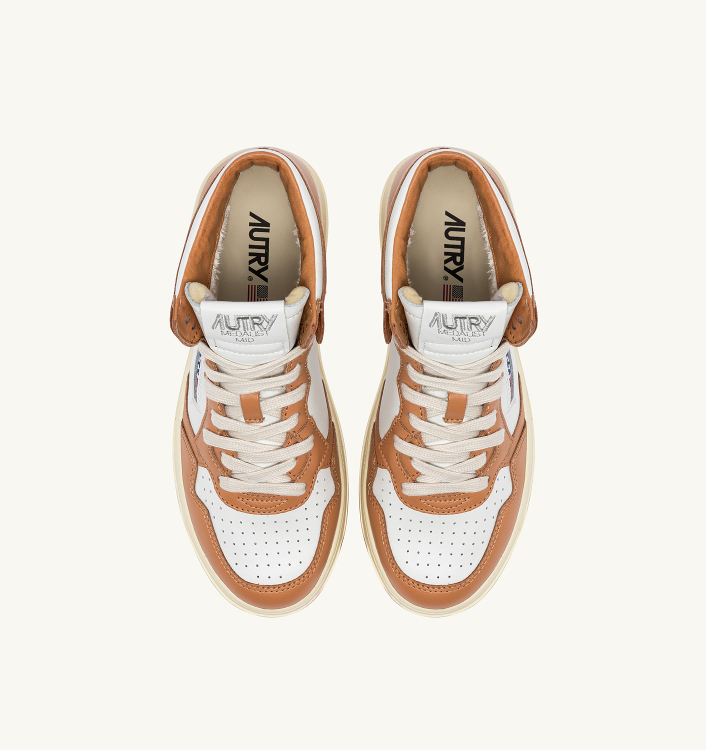MEDALIST MID BICOLOR SNEAKERS IN WHITE AND SANDSTORM LEATHER - 5