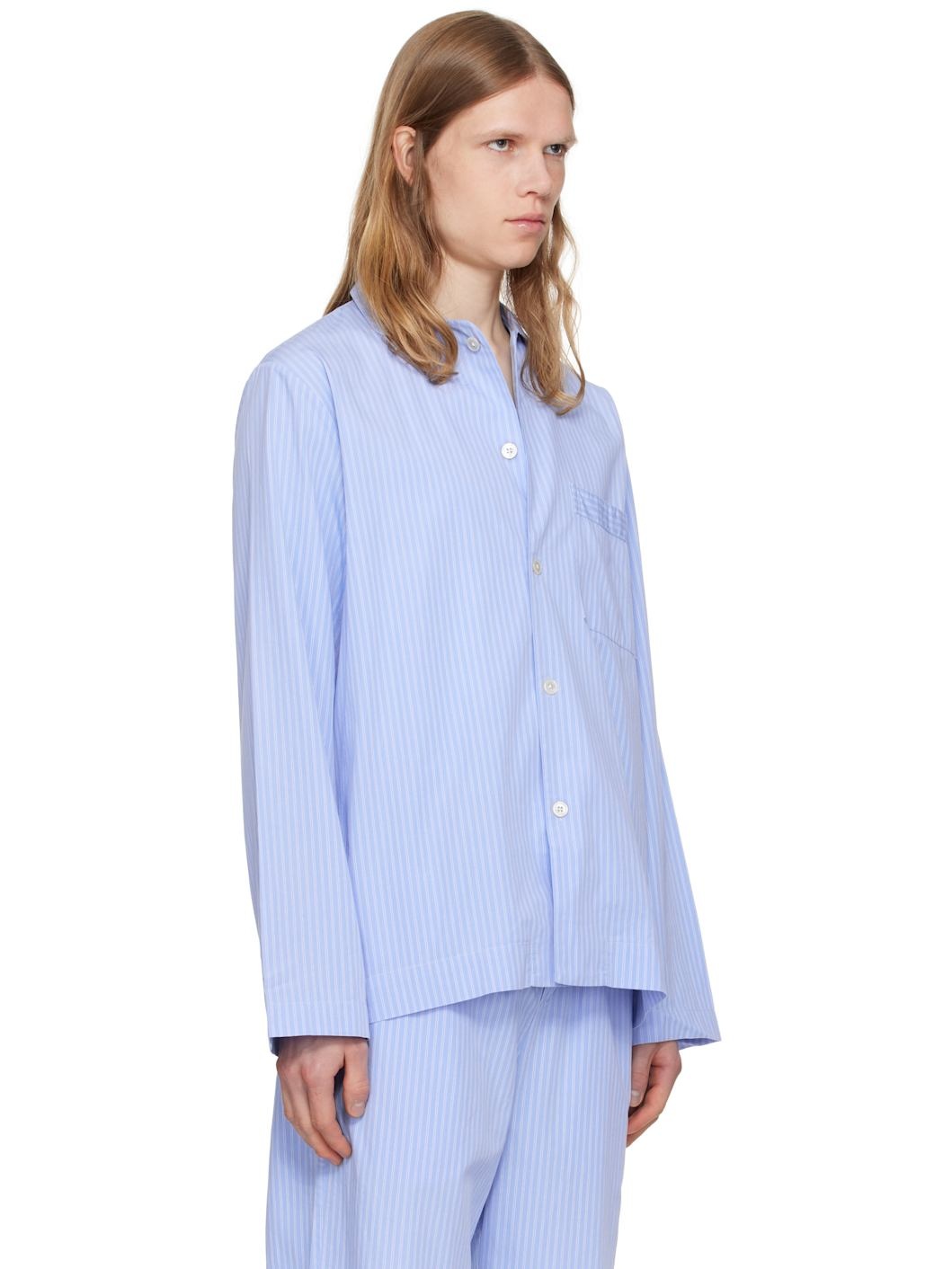 Blue Poplin Long-Sleeved Pyjama Shirt - 2