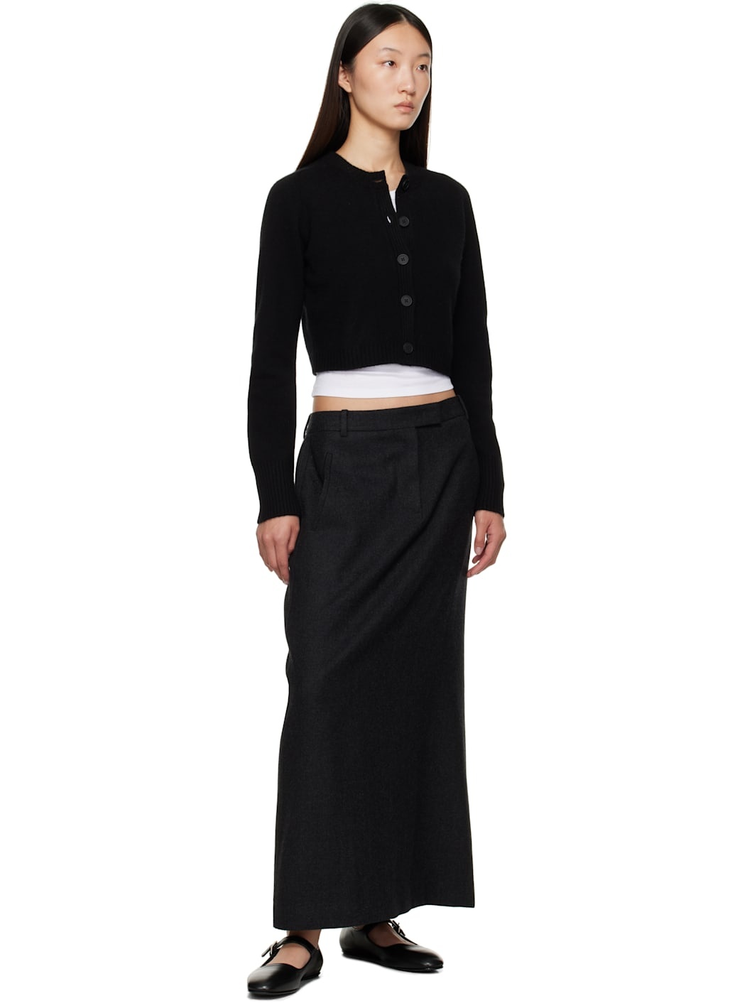 Black Zephir Cashmere Cropped Cardigan - 4