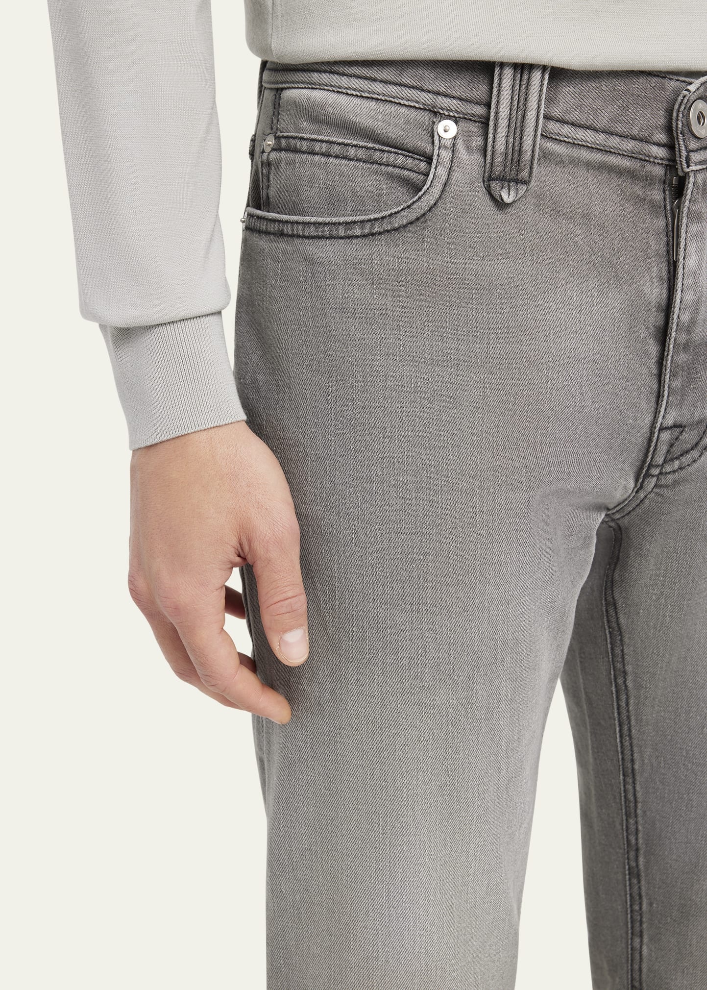 Men's Gray Denim Five-Pocket Pants - 5