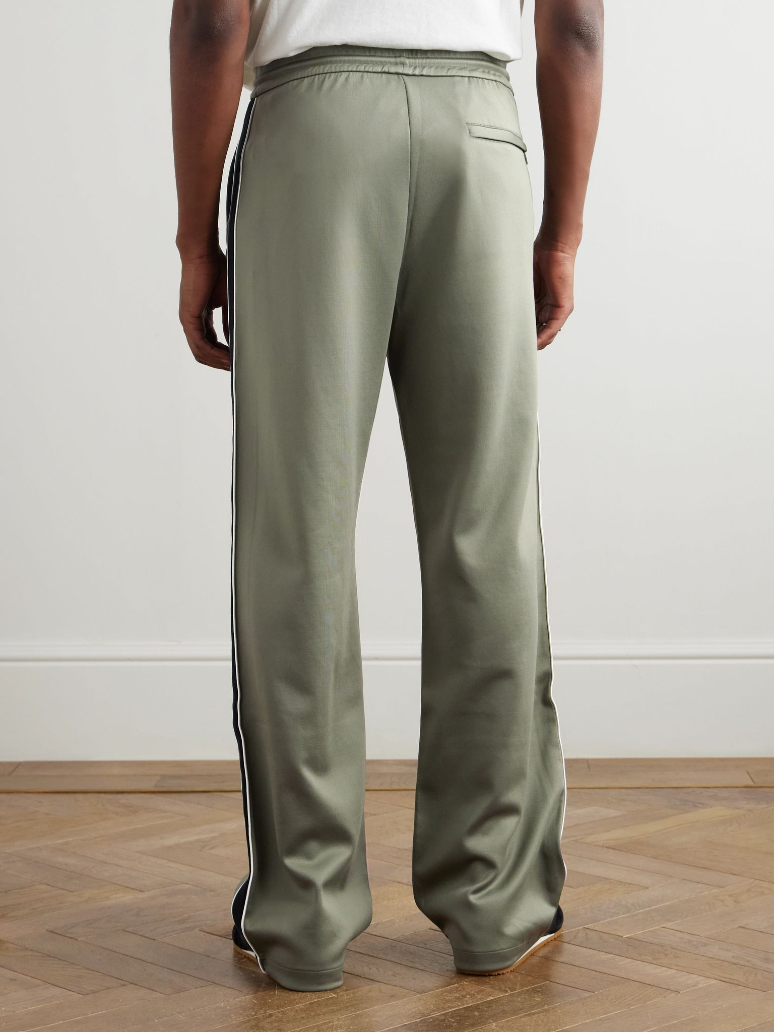 Straight-Leg Logo-Embroidered Herringbone-Striped Tech-Jersey Track Pants Green - 4