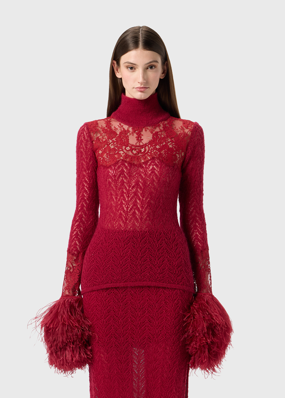 LACE AND MARABOU FEATHER OVERLAY SWEATER - 3