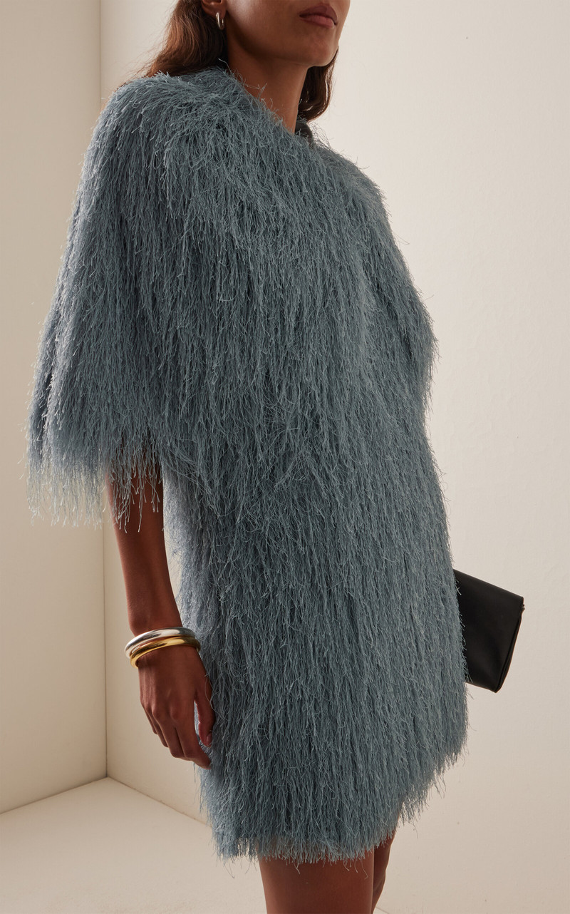 BY MALENE BIRGER Pinla Fringed Cape Top light blue outlook