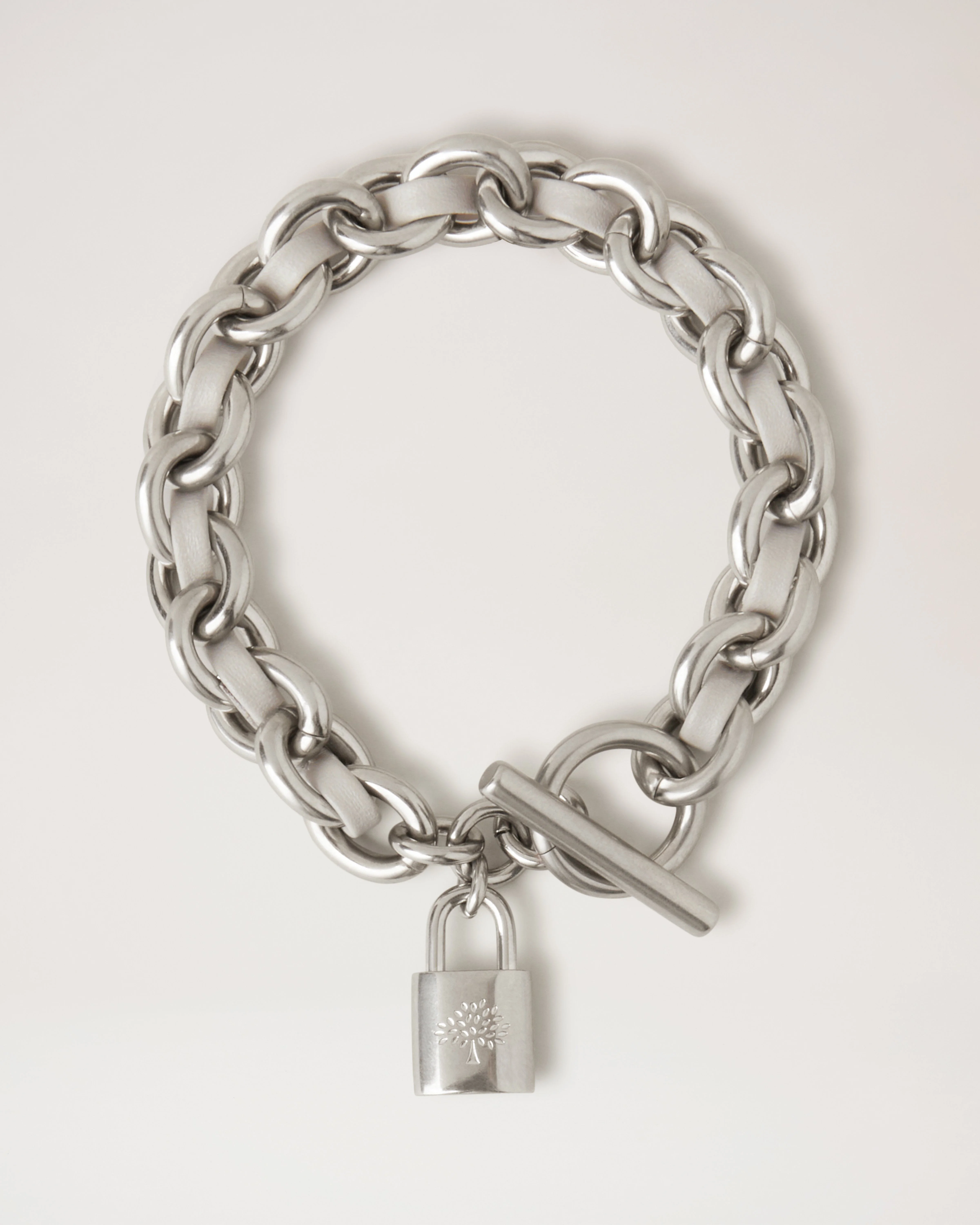 Lily Leather Chain Bracelet Medium
Pale Grey Silky Calf & Silver Plated Stainless Steel - 1