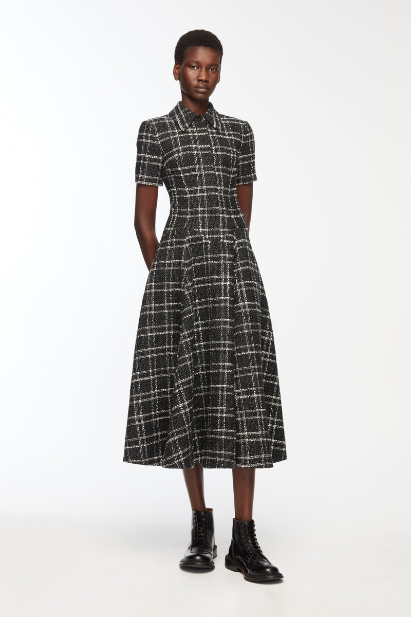 EMILIA WICKSTEAD Jody Dress In White Check On Grey Check Boucle outlook