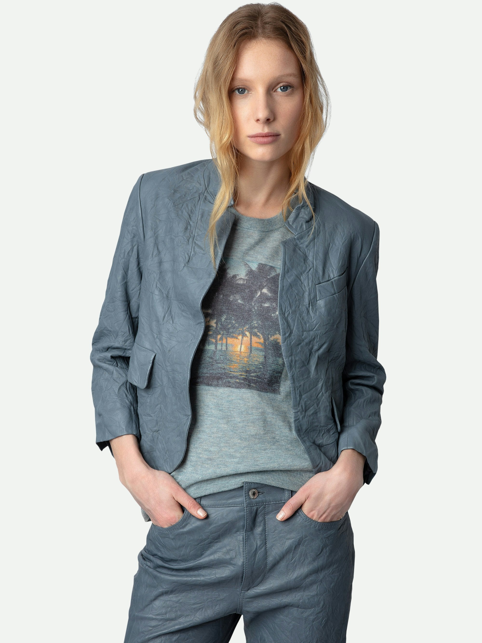 Verys Crinkled Leather Blazer - 6