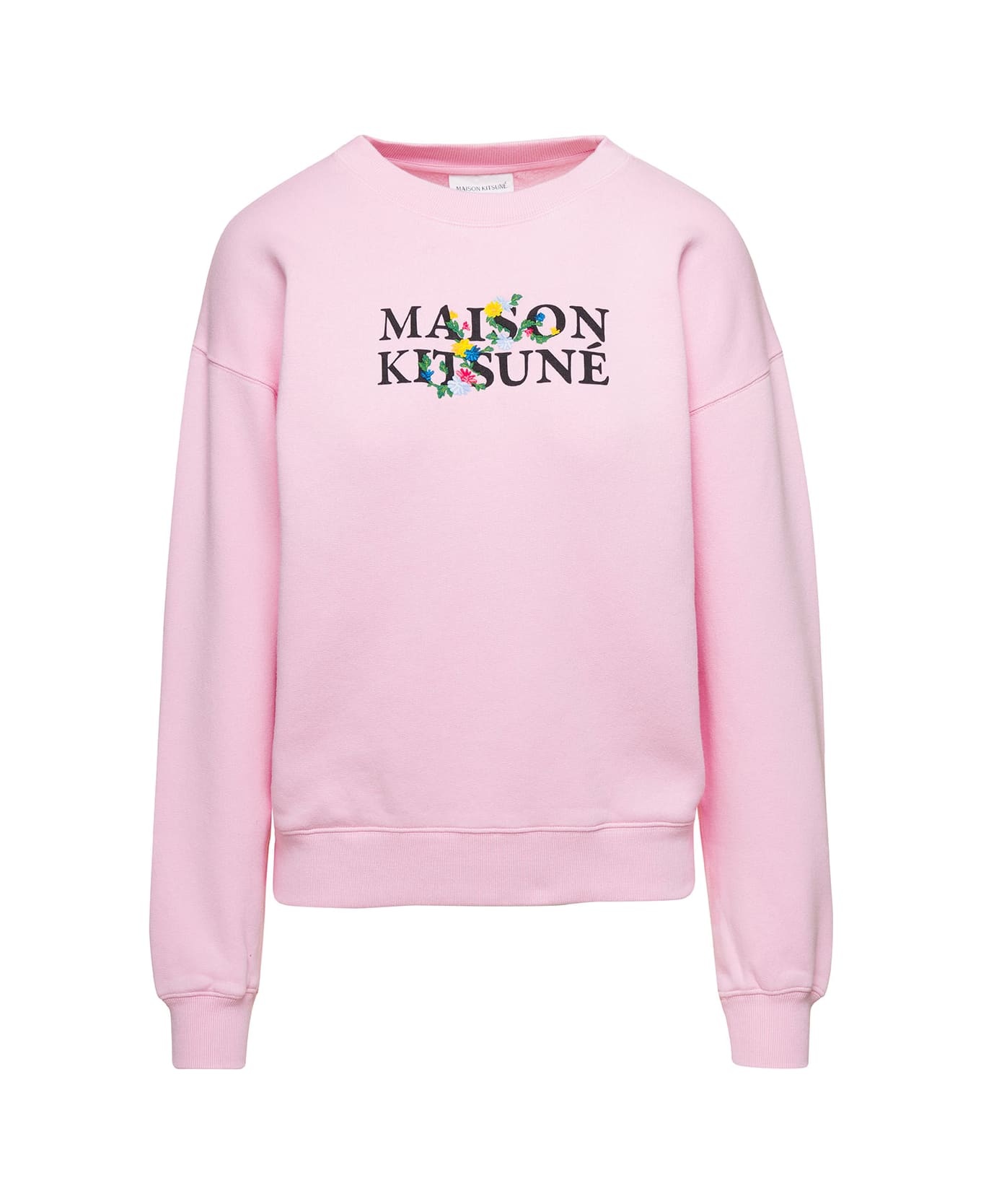 Pink Crewneck Sweatshirt With Front Logo Print In Cotton Woman - 1