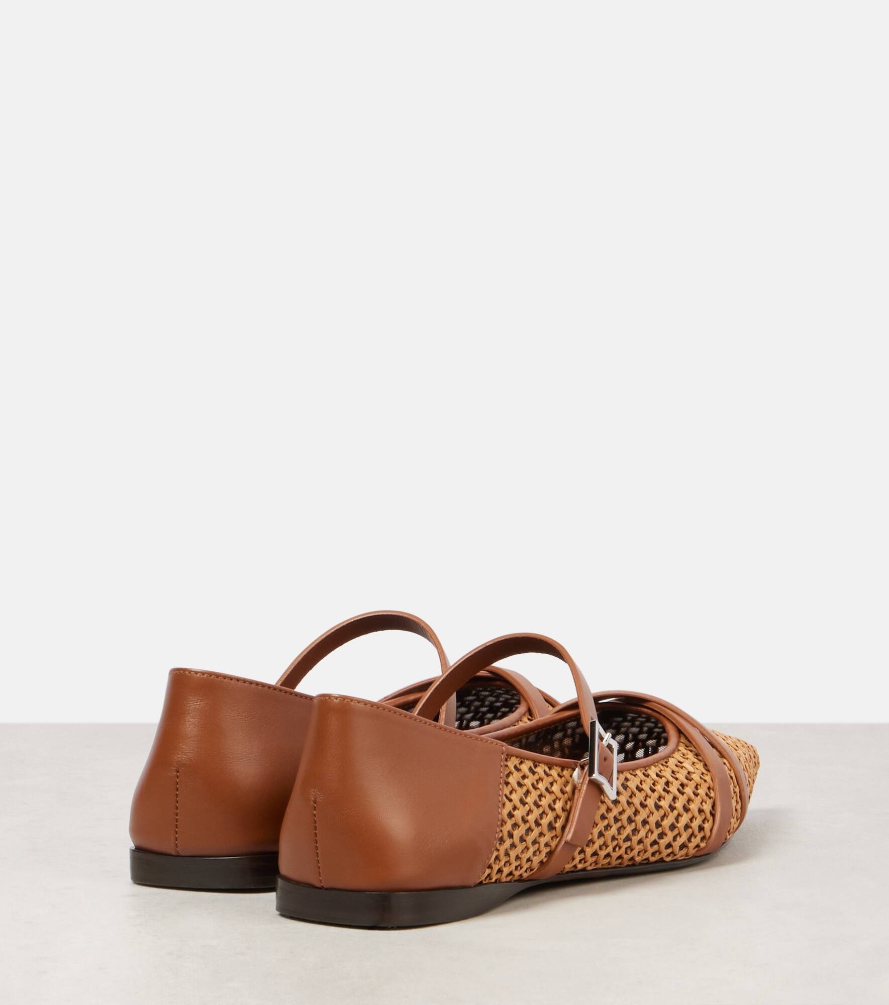 Woven leather-trimmed Mary Jane flats - 3