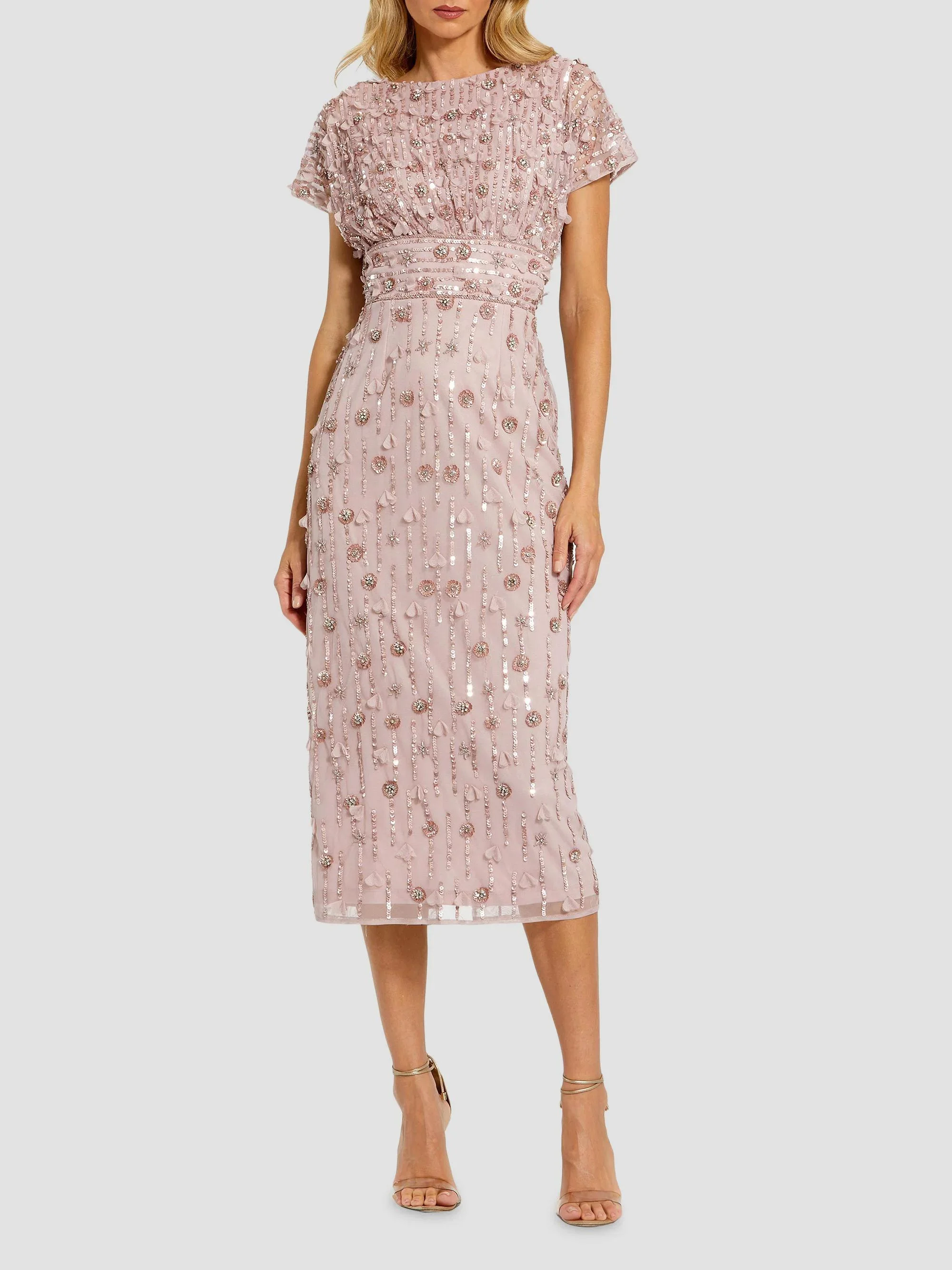 Women's Sequin Beaded Cap-Sleeve Midi-Dress - Vintage Lilac - 1