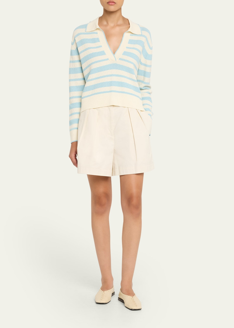 SIMKHAI Miller Long-Sleeve Stripe Polo Sweater outlook