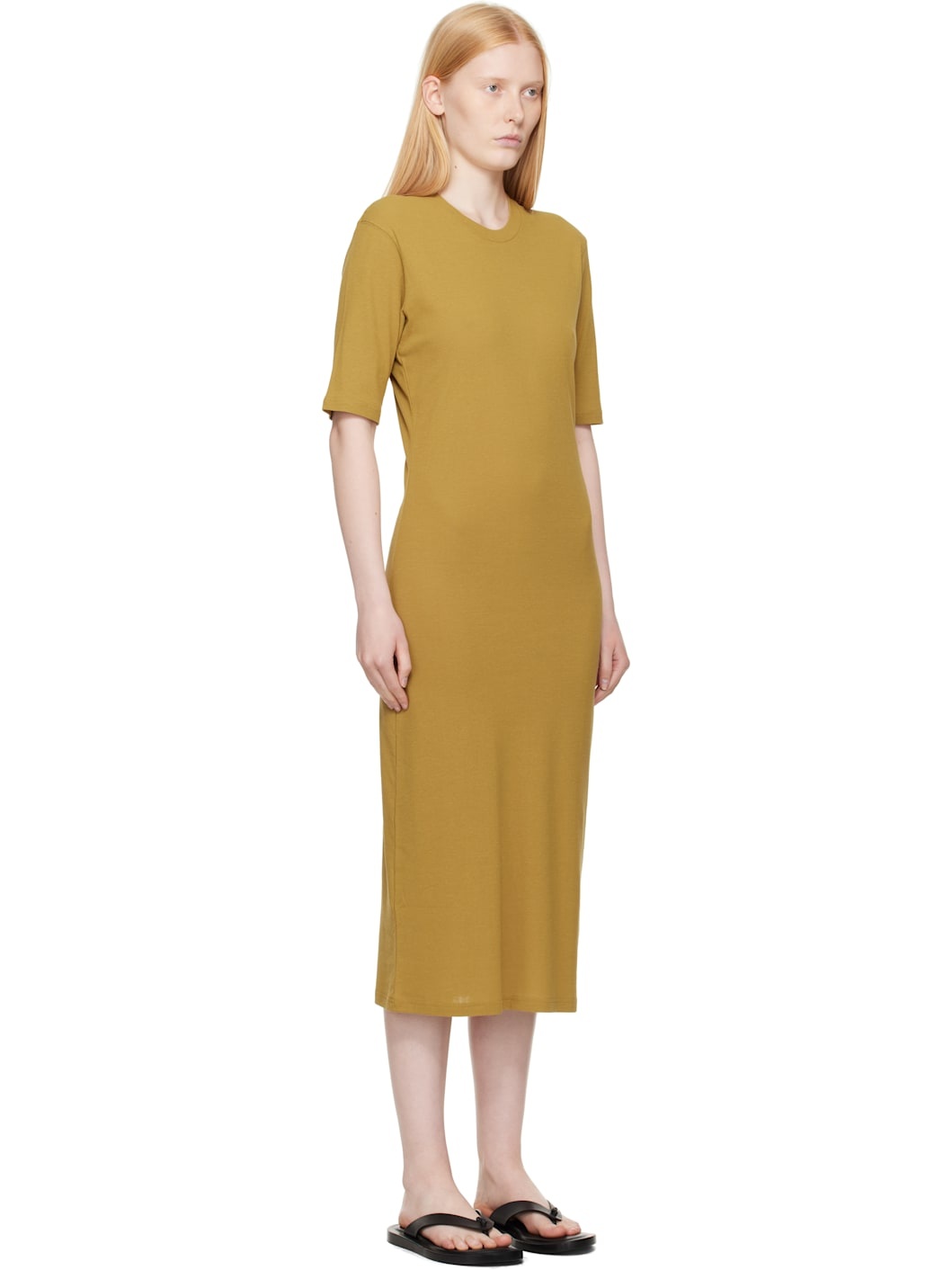 Khaki Cotton Short Sleeve Maxi Dress - 2