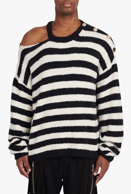 Black and nude striped eco-designed cotton sweater - 5