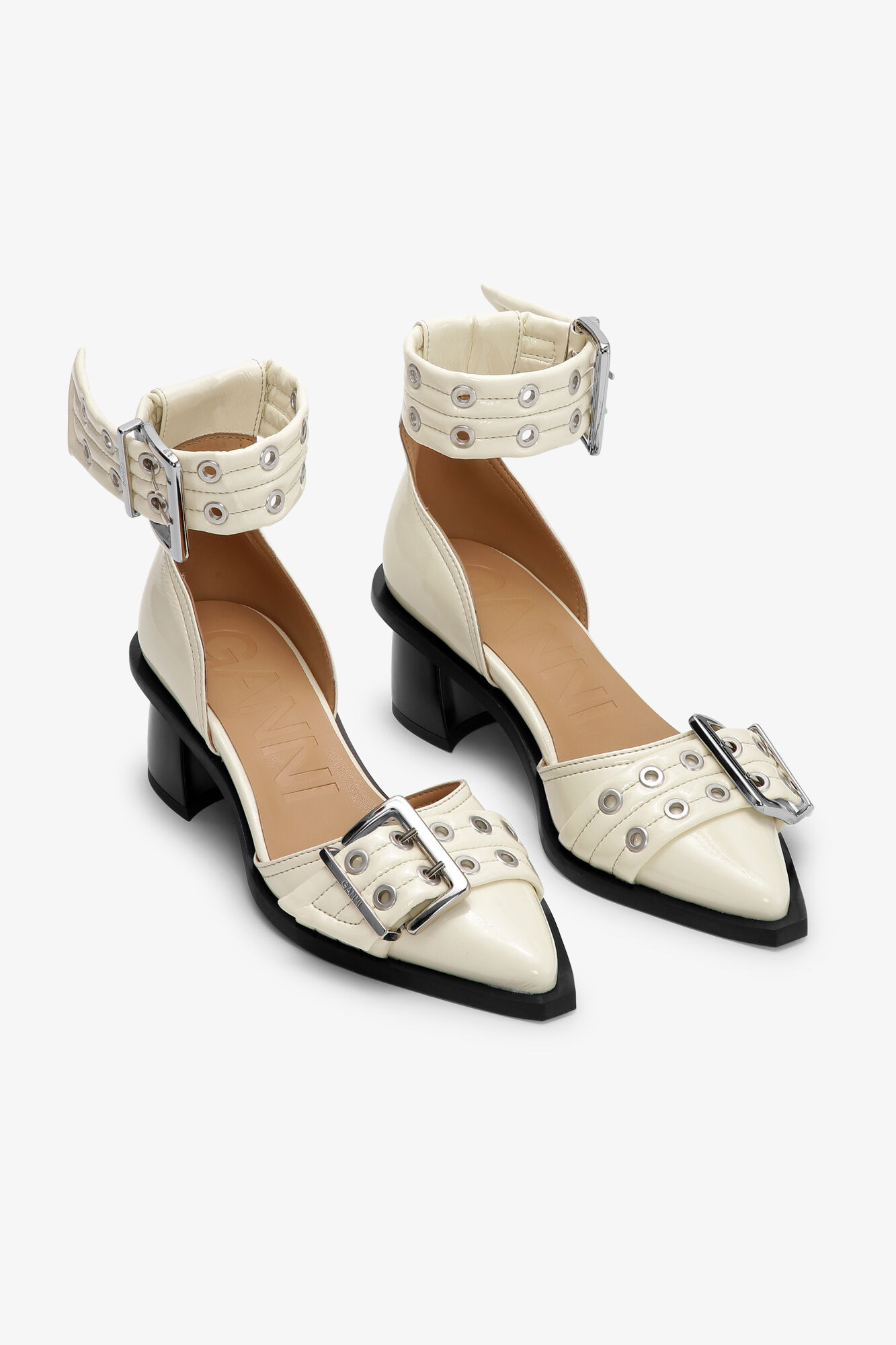 IVORY FEMININE BUCKLE OPEN CUT PUMPS - 2