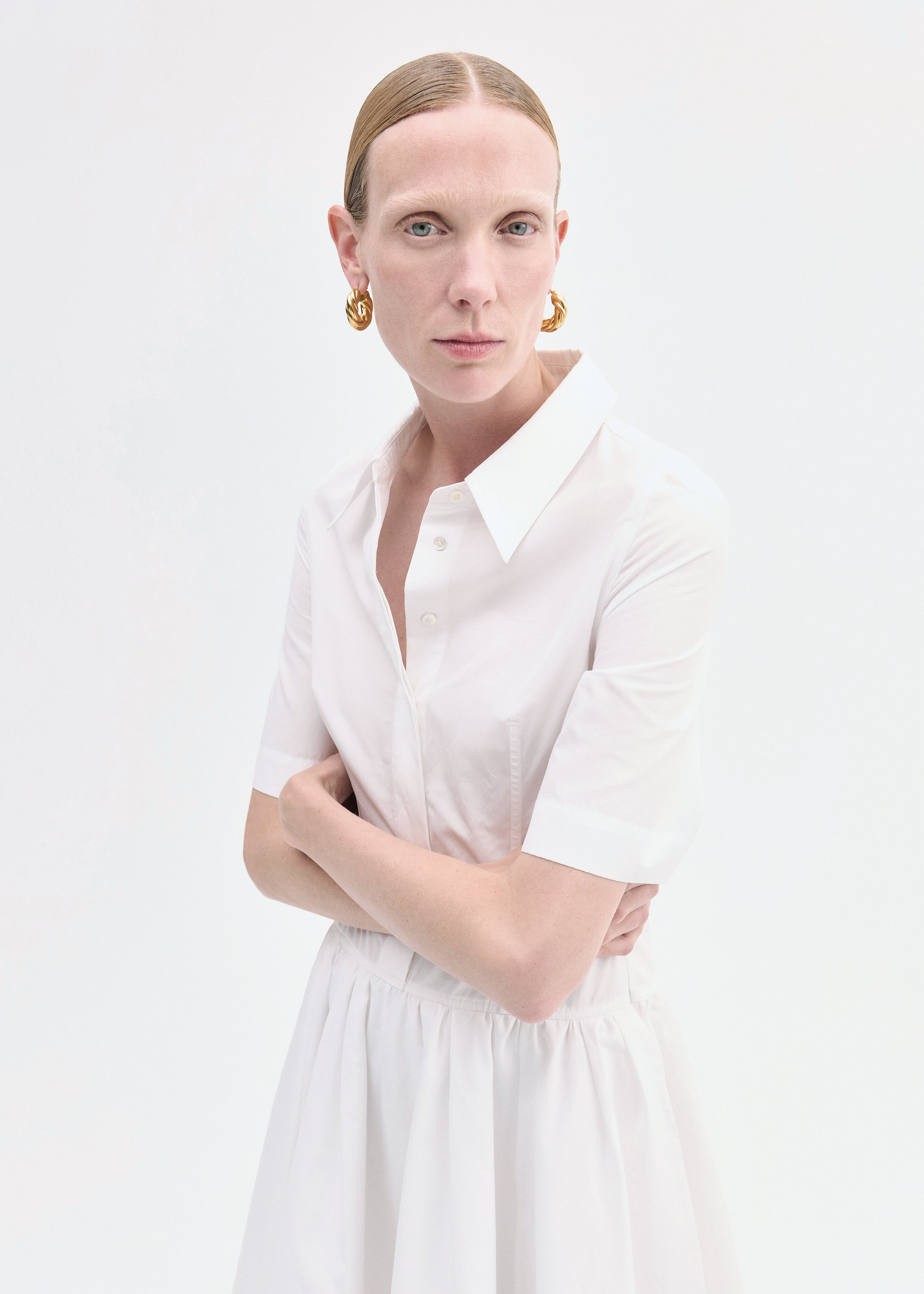 Short Sleeve Belted Dress in Cotton Poplin - 5
