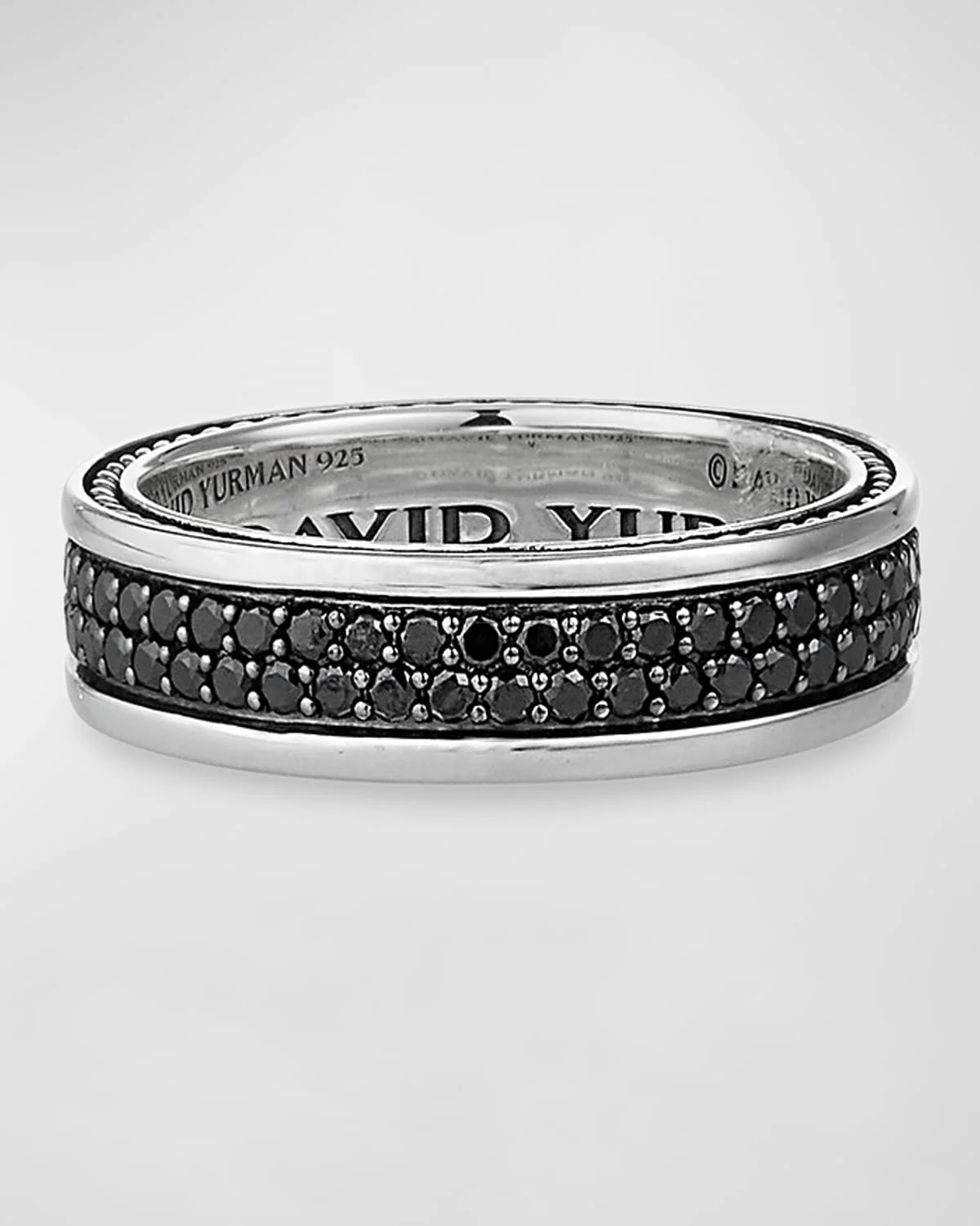 Men's Streamline Two-Row Band Ring with Black Diamonds in Silver, 6.5mm - 1