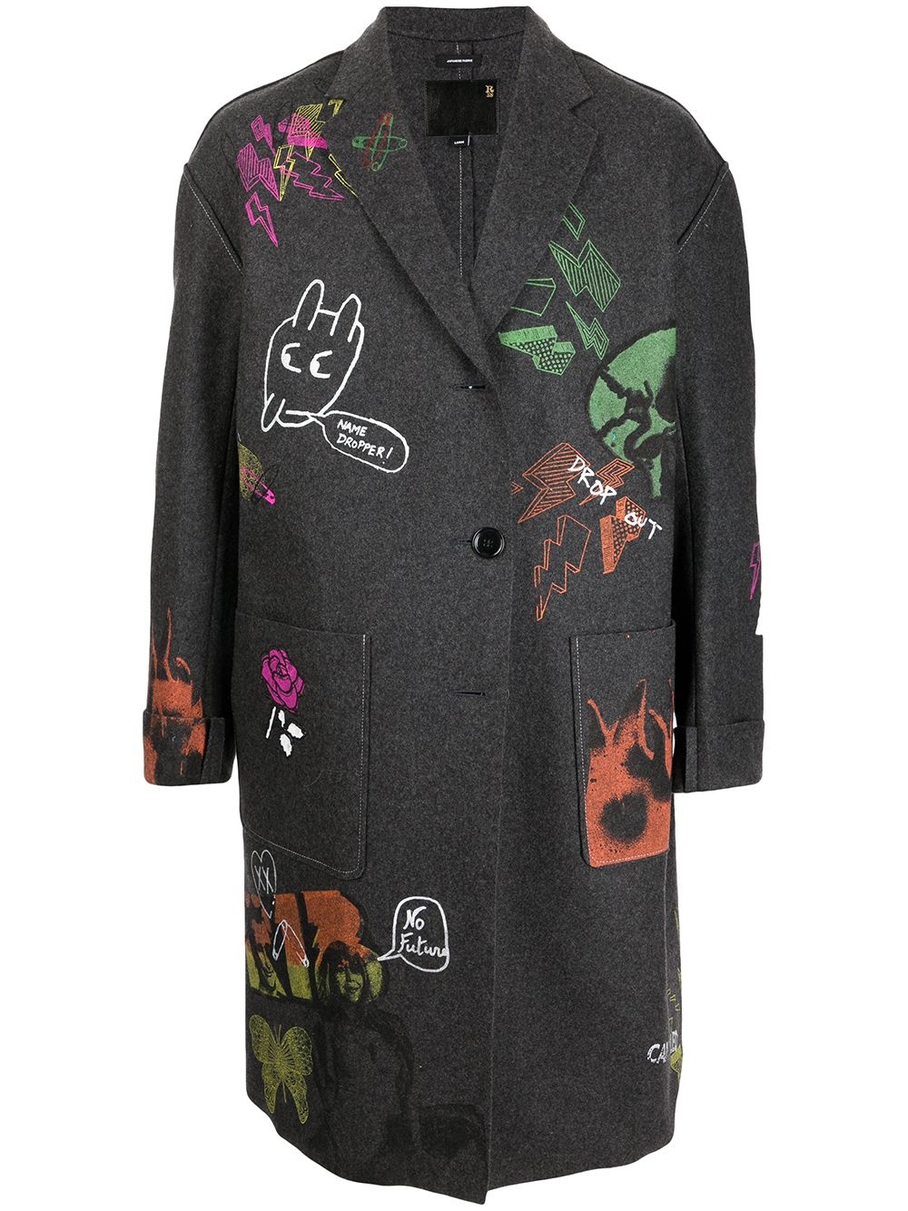 graffiti-print wool coat - 1