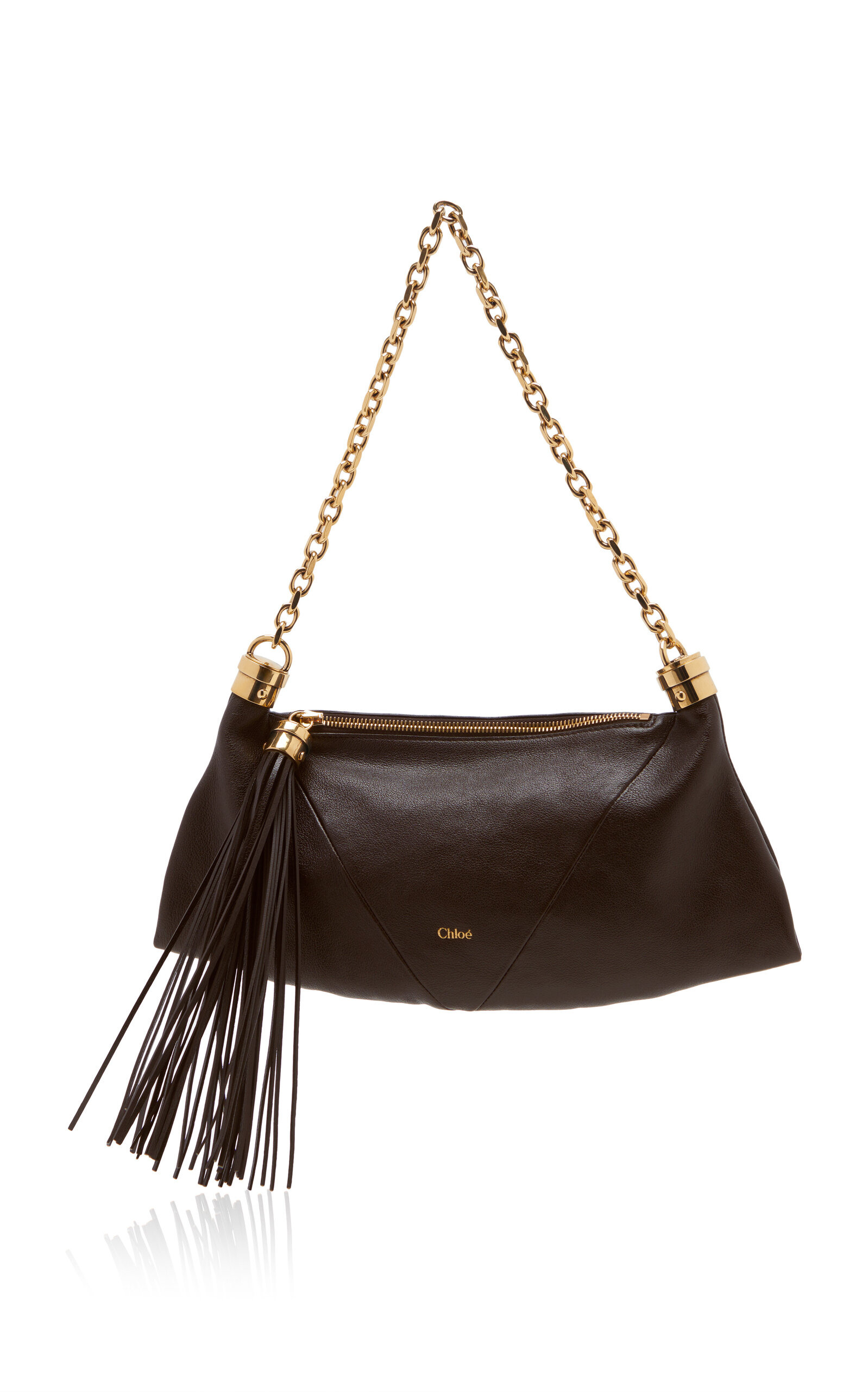 Tassel-Embellished Leather Foulard Bag brown - 1