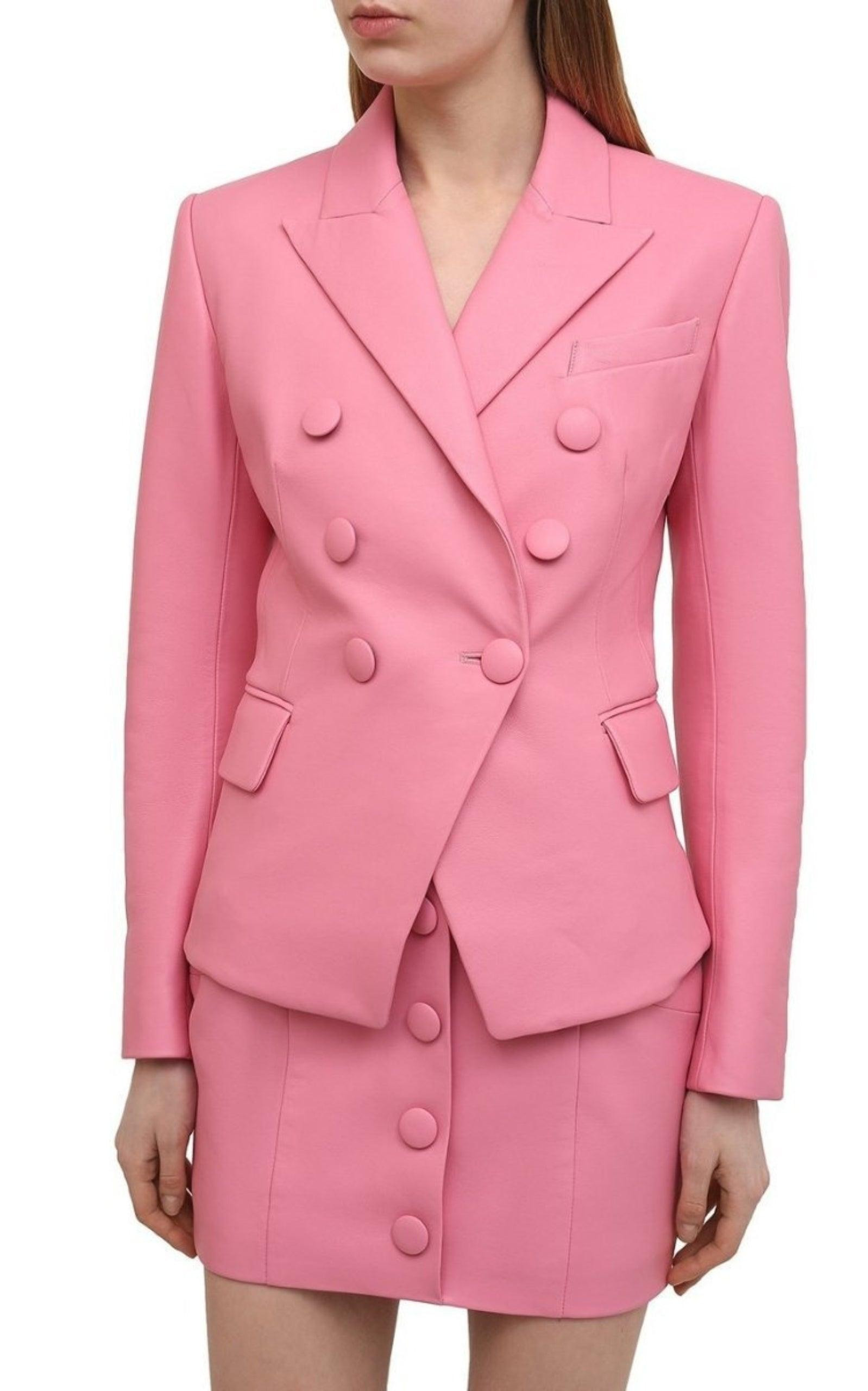 Double-Breasted Leather Blazer - 3