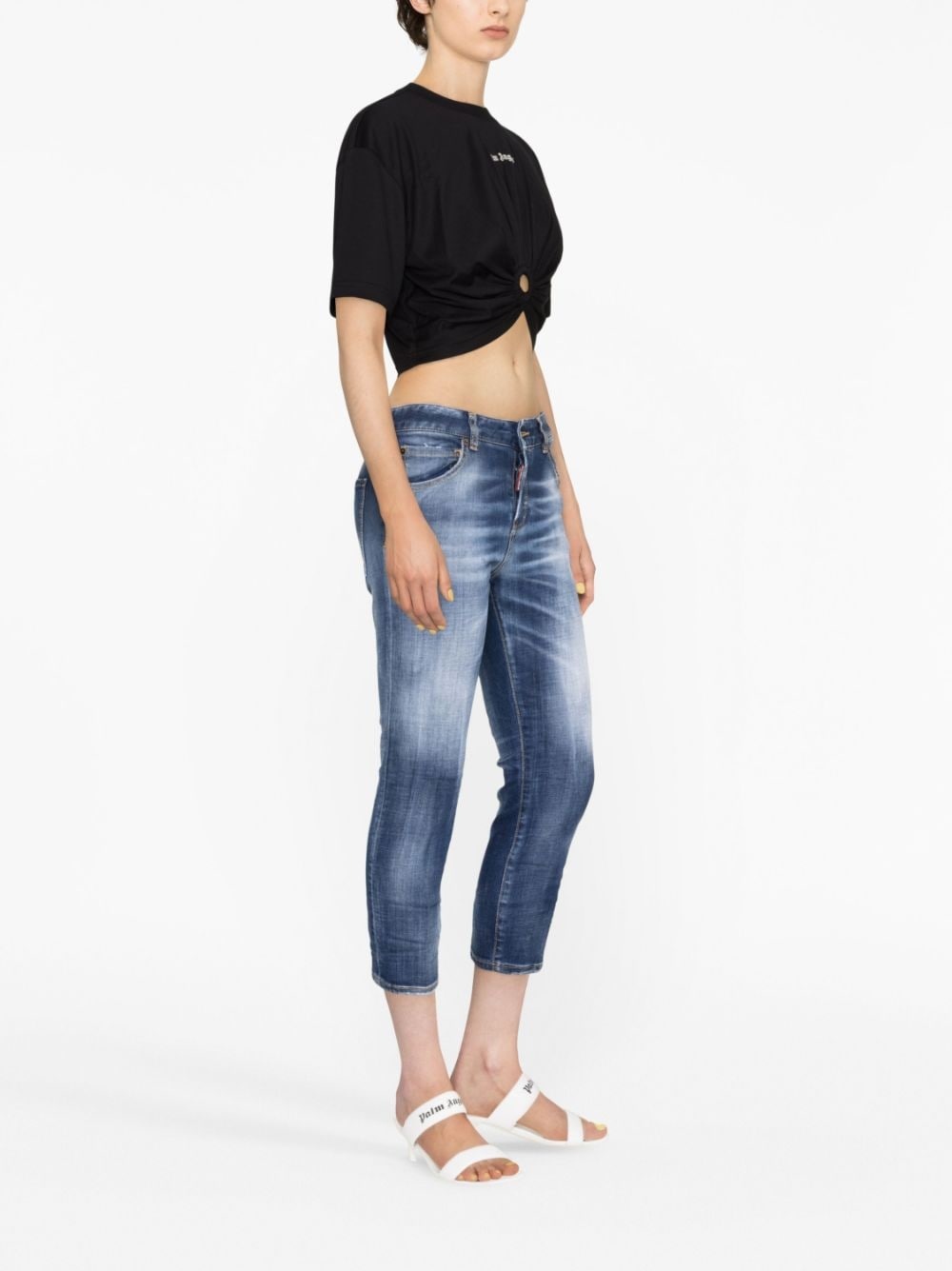 distressed cropped jeans - 4