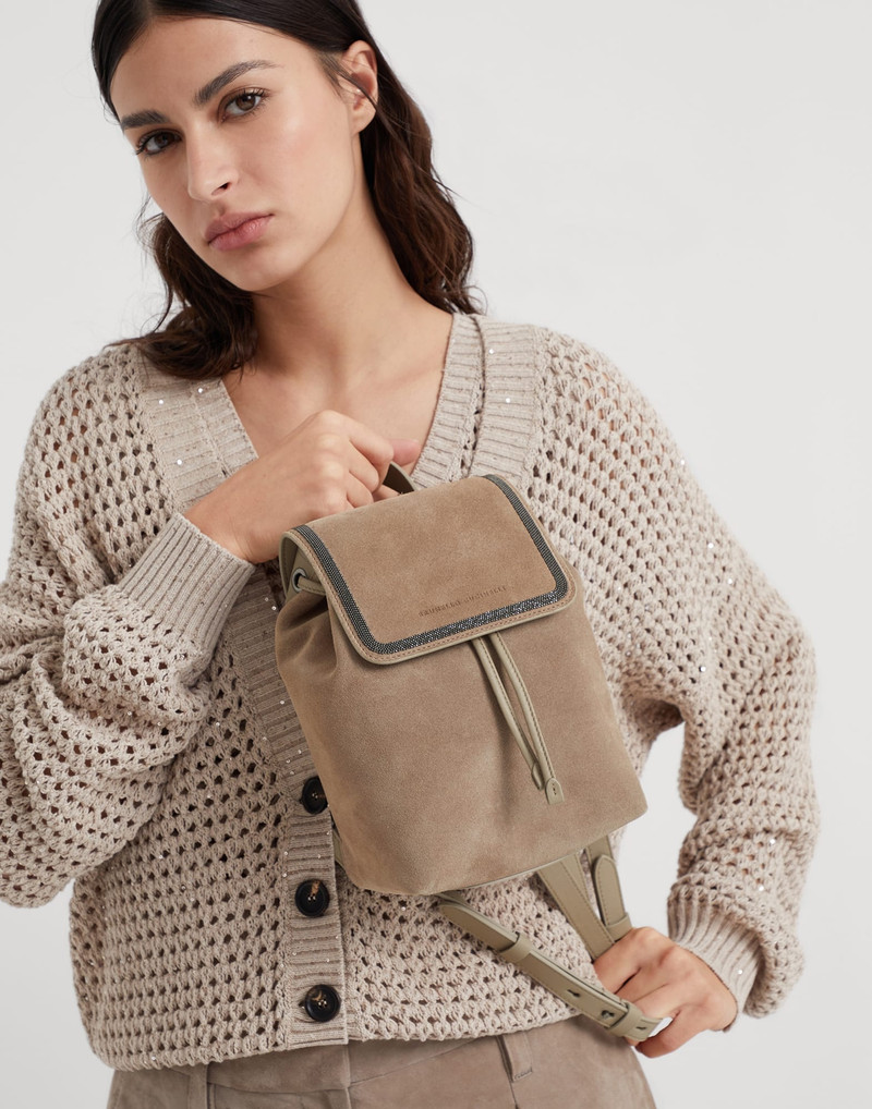 Suede backpack with precious contour 4