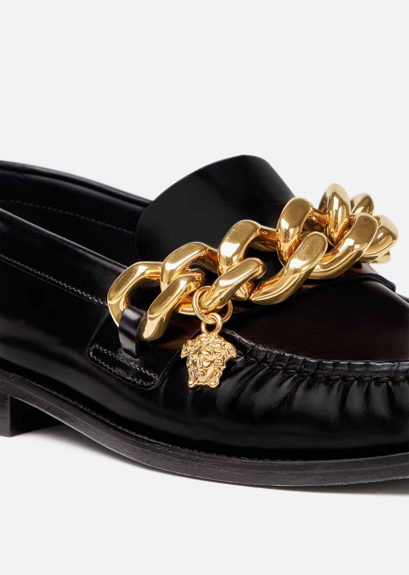 Medusa Chain Leather Loafers - 3