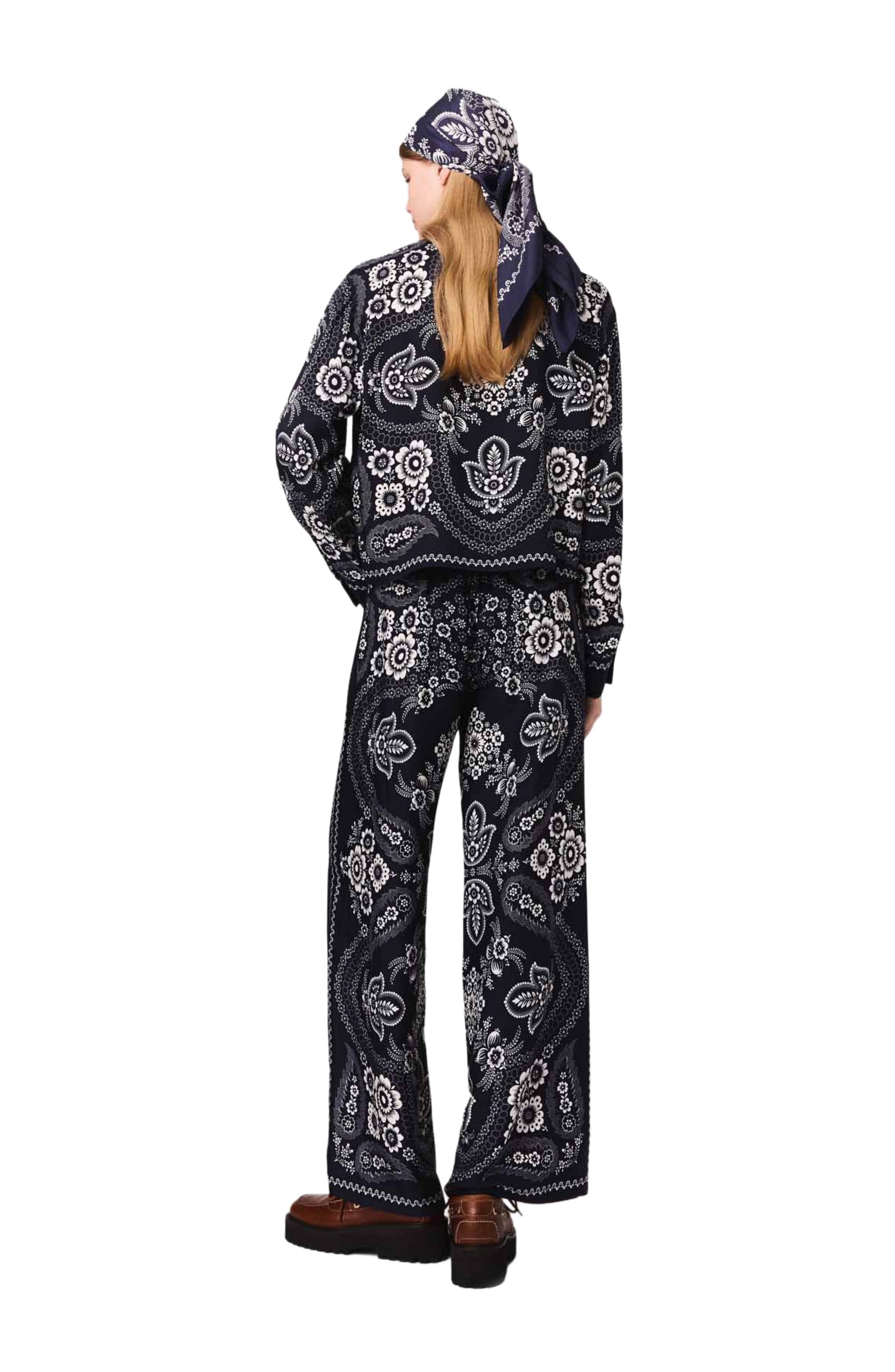 maje Flowing print trousers in Navy Bandana Print at Nordstrom - 3