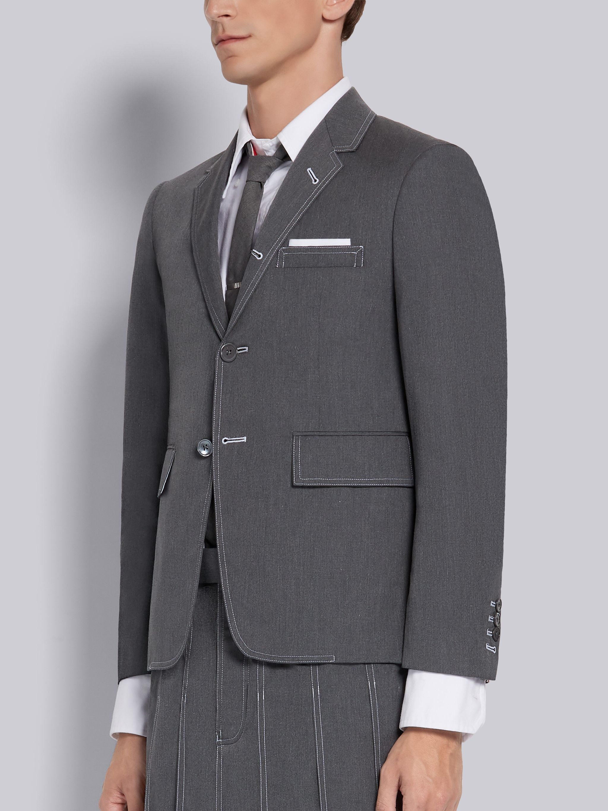 Medium Grey Cotton Typewriter Cloth Double Needle Stitch Classic Jacket - 2