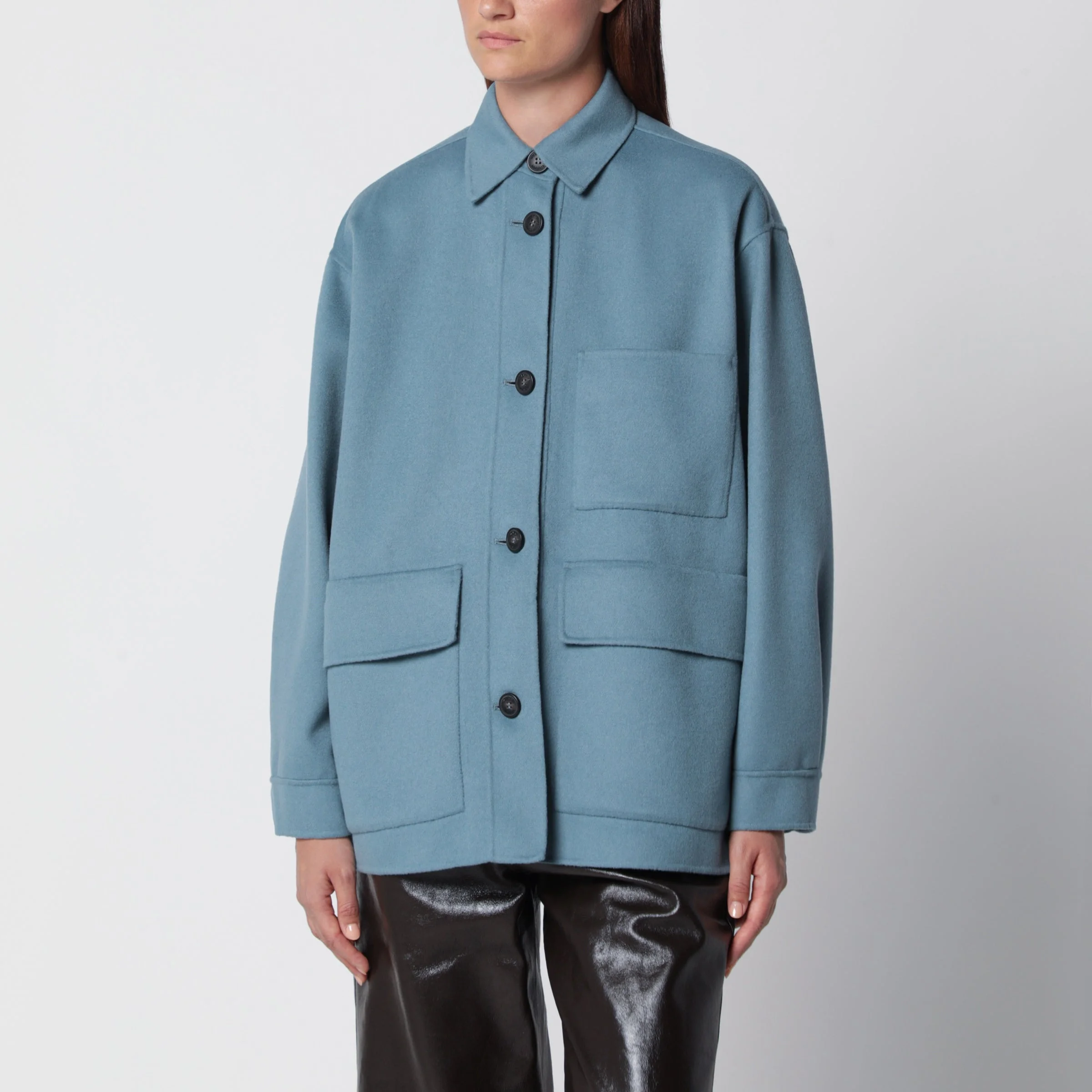 Blue wool shirt jacket - 1