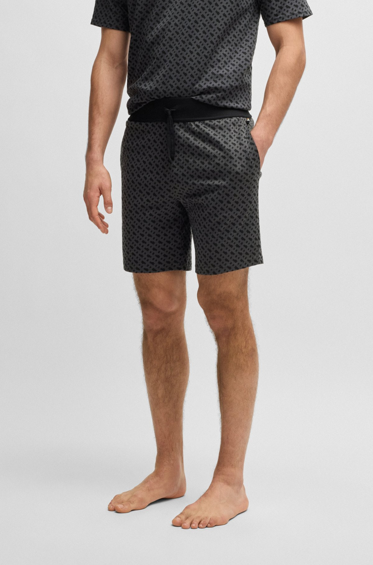 INTERLOCK-COTTON PAJAMA SHORTS WITH MONOGRAM PRINT - 2