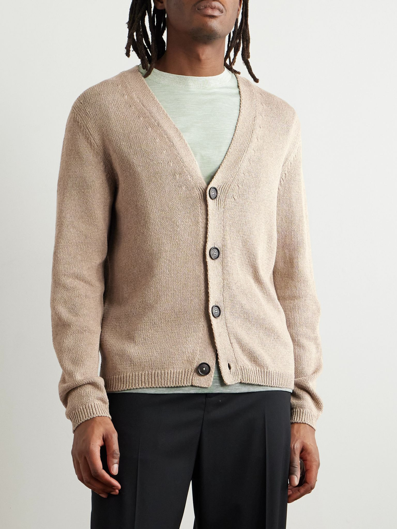 Tony Cotton and Silk-Blend Cardigan Beige - 3