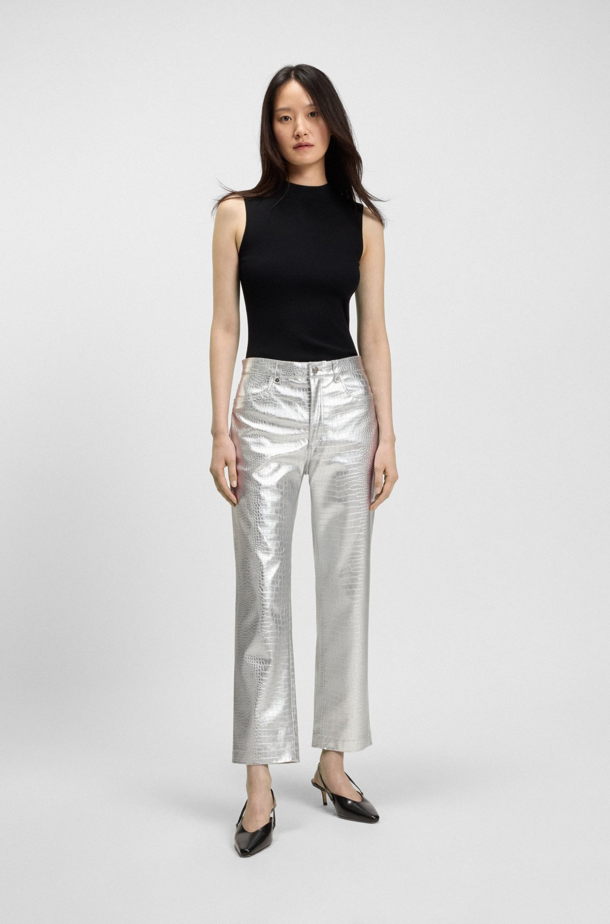 STRAIGHT-LEG TROUSERS IN CROCODILE-EMBOSSED FAUX LEATHER - 3