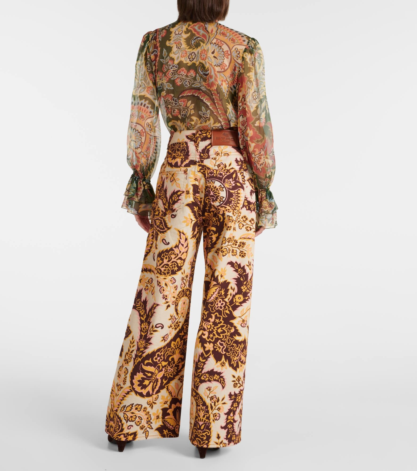 Floral high-rise wide-leg jeans - 3