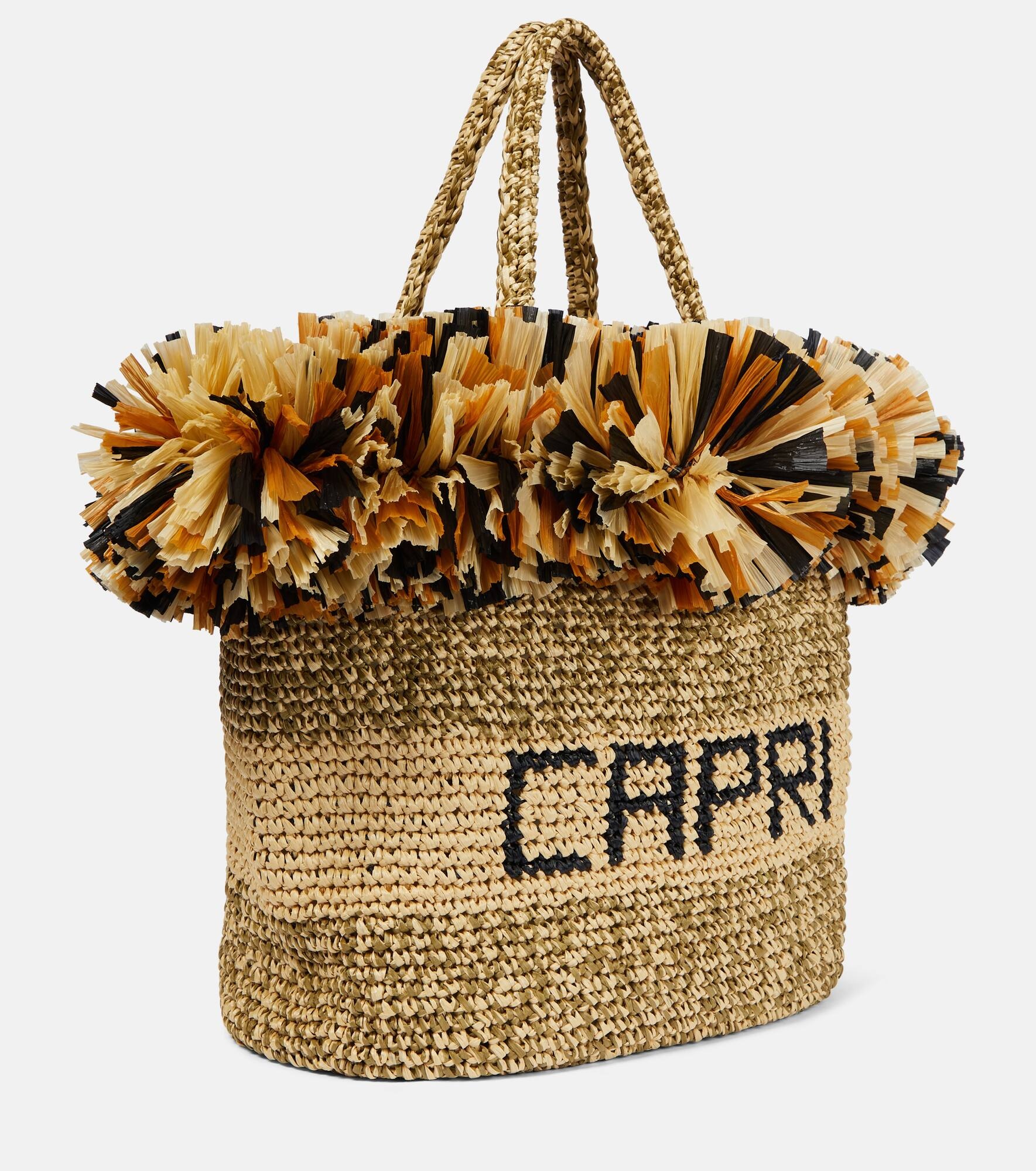 Logo fringe-trimmed raffia tote bag - 4