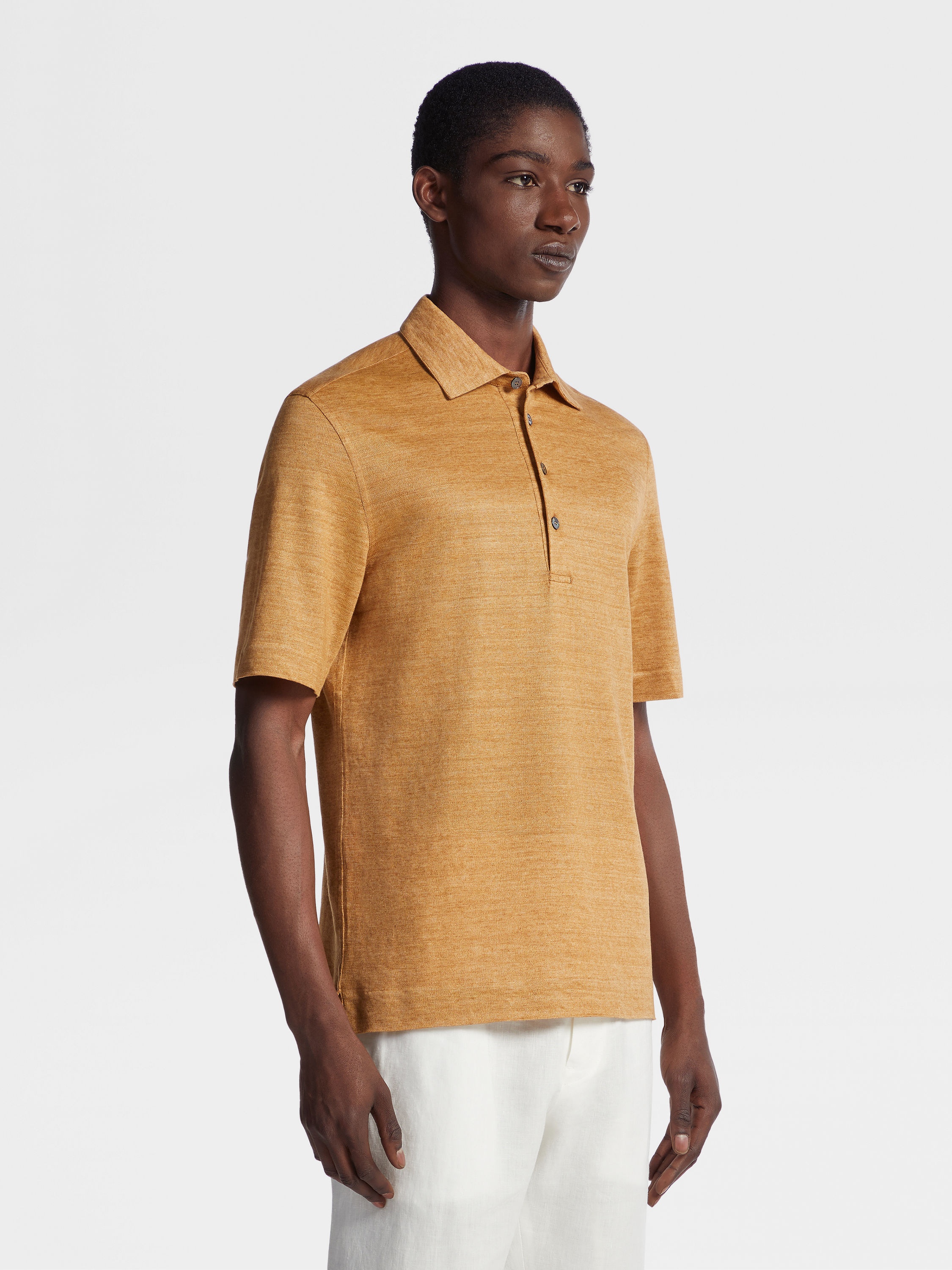 PEACH COLOR LINEN POLO SHIRT - 2