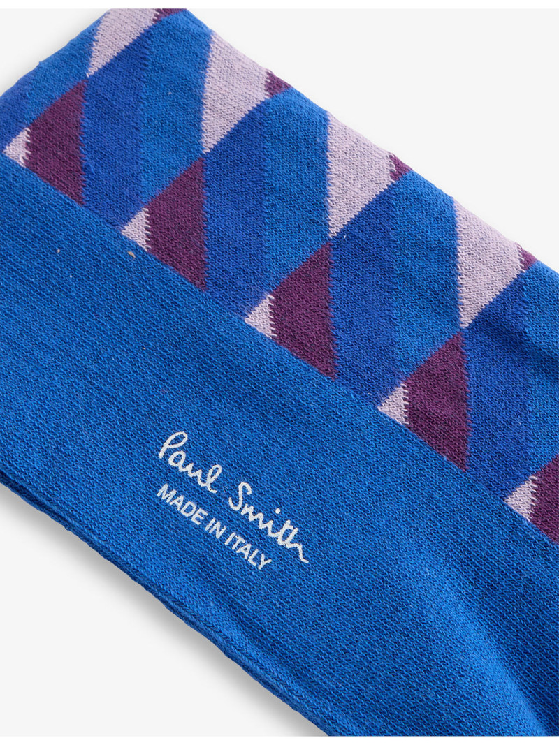 Paul Smith Zig-Zag Patterned Crew Stretch Cotton-Blend Socks outlook