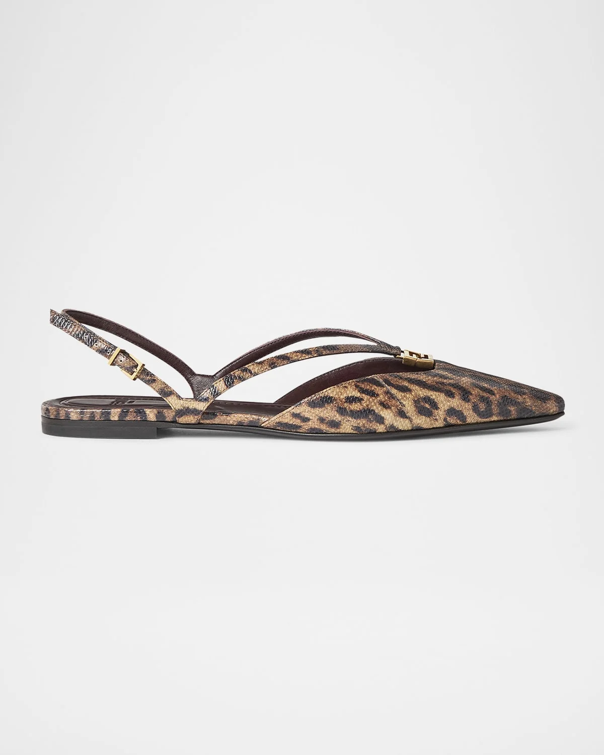 FFold Leopard-Printed Snake Leather Slingback Flats - 1