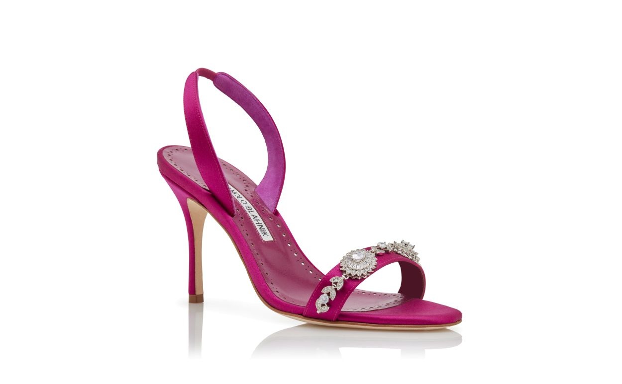 Pink Satin Embellished Slingback Sandals - 3