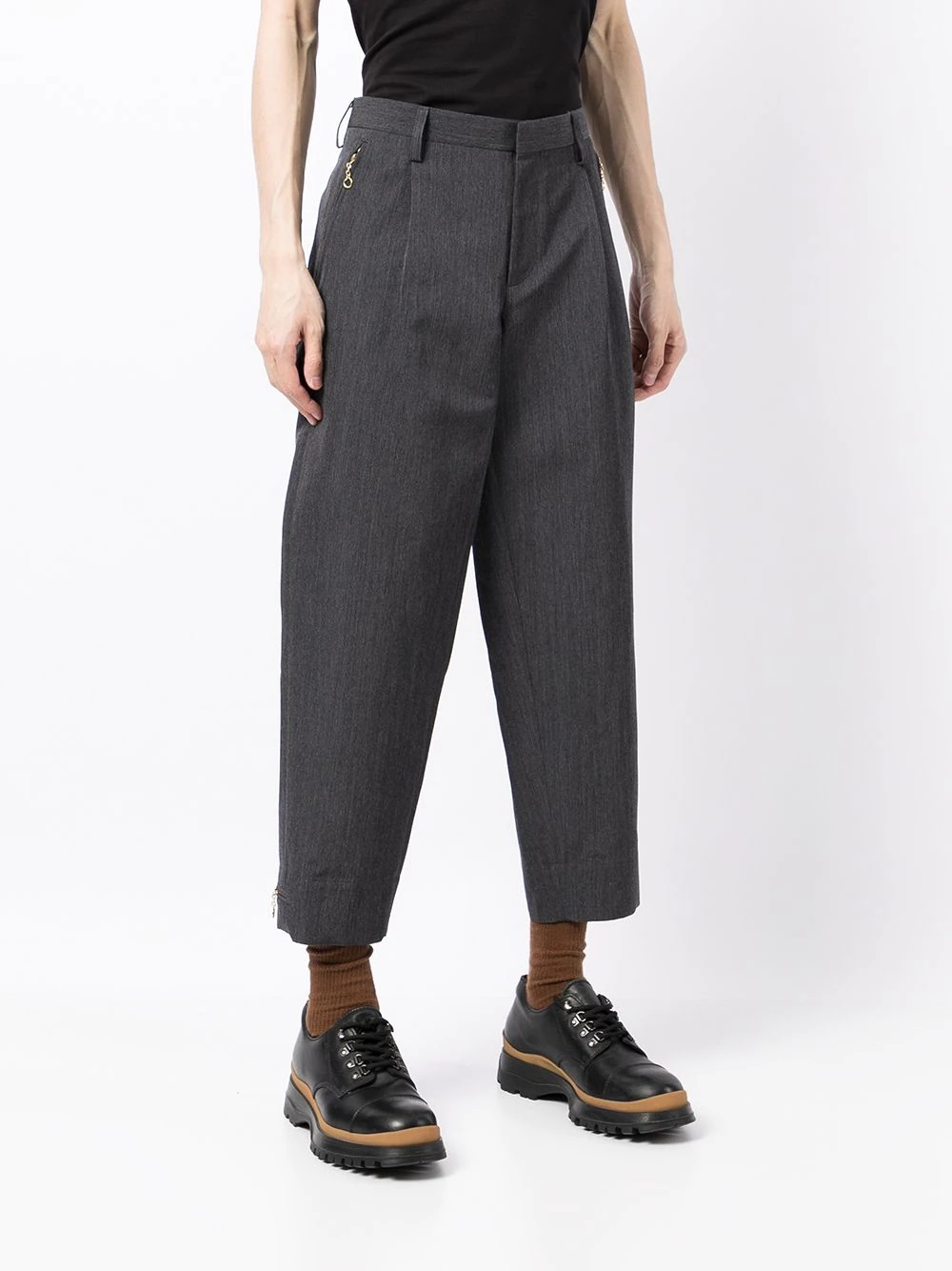 cropped tapered-leg wool trousers - 3