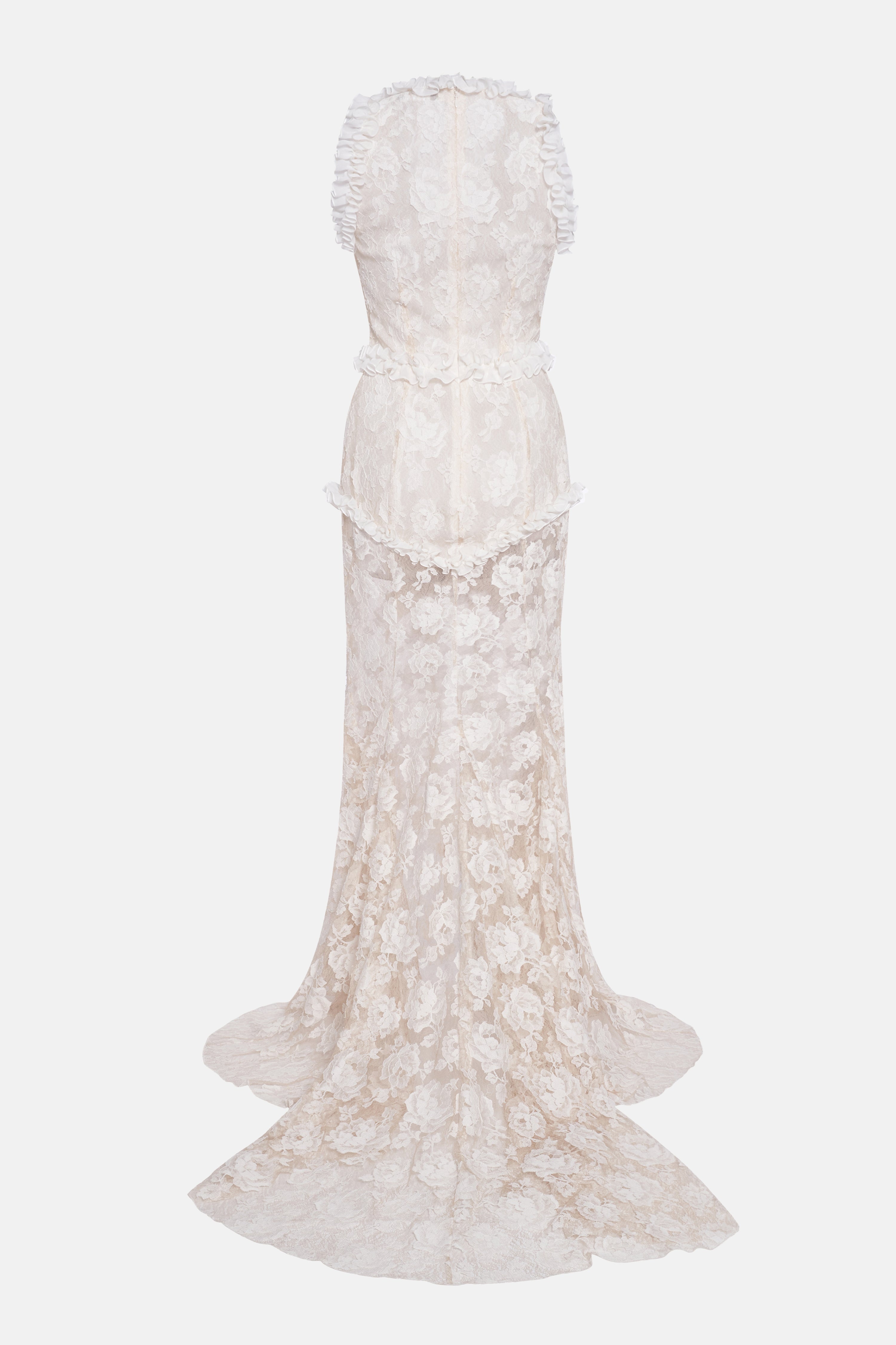 LACE EVENING DRESS WITH VELVET BOWS - 2