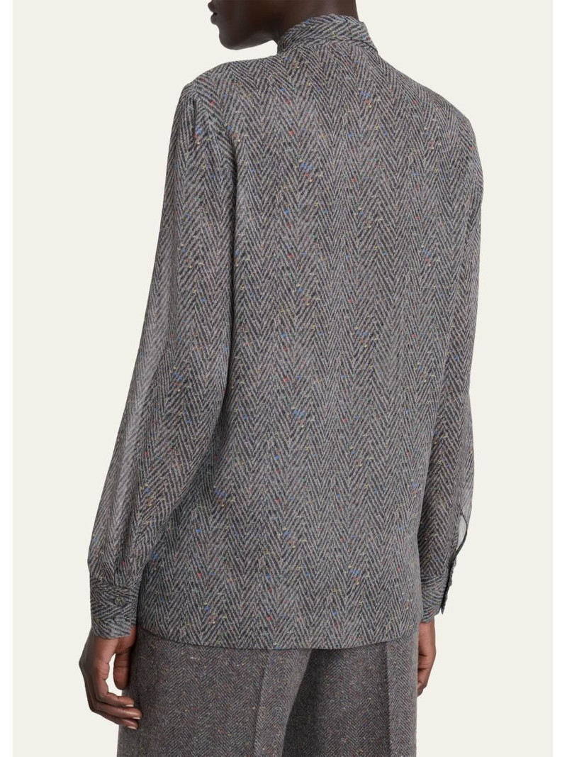 Shildon Herringbone Silk Bow Button-Down Top 3