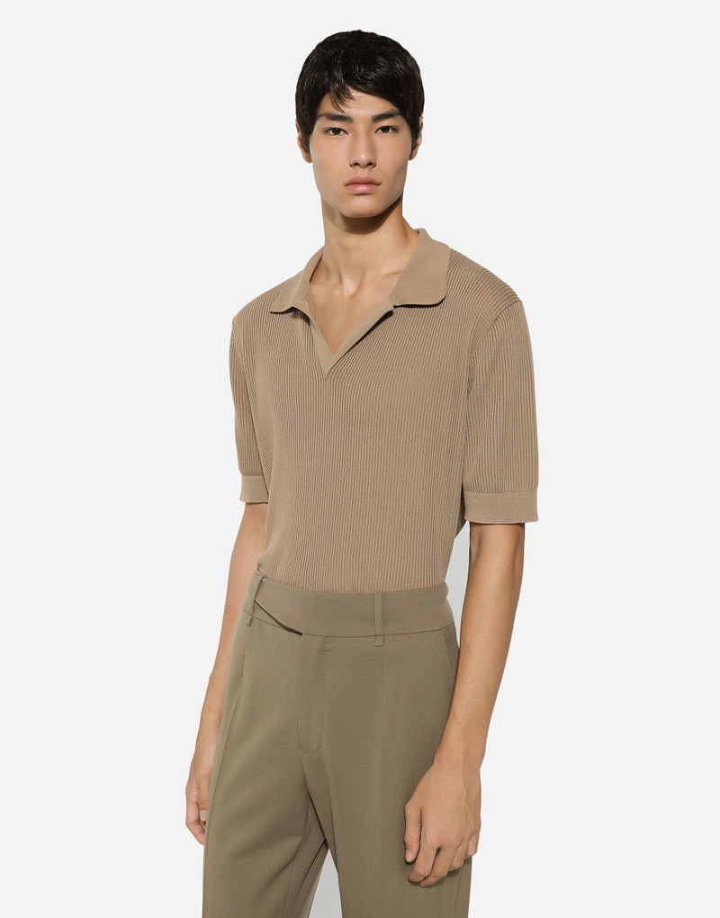 Cotton openwork V-neck polo shirt 4