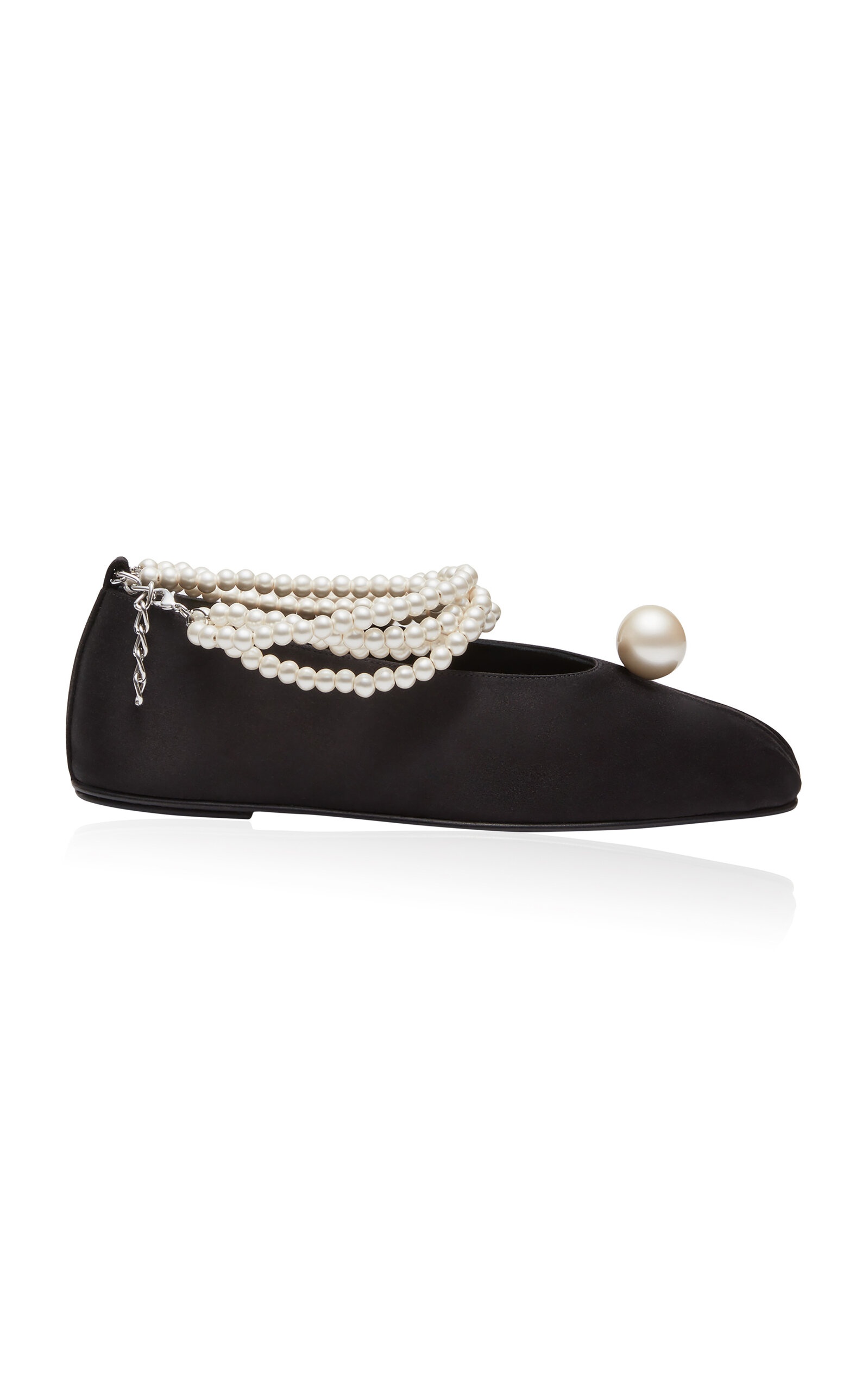 Satin and Pearl-Embellished Ballet Flats black - 1