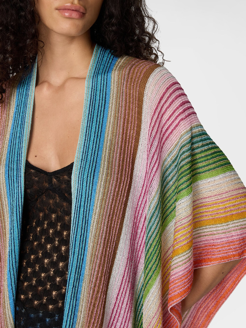 Striped viscose-blend poncho with fringes 3