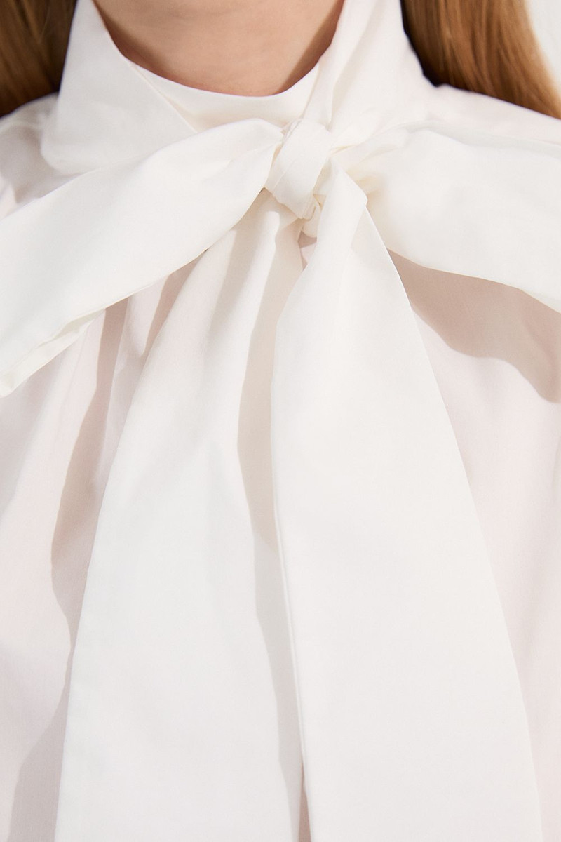 Cotton Poplin Pussy Bow Puff Sleeve Woven Blouse 3